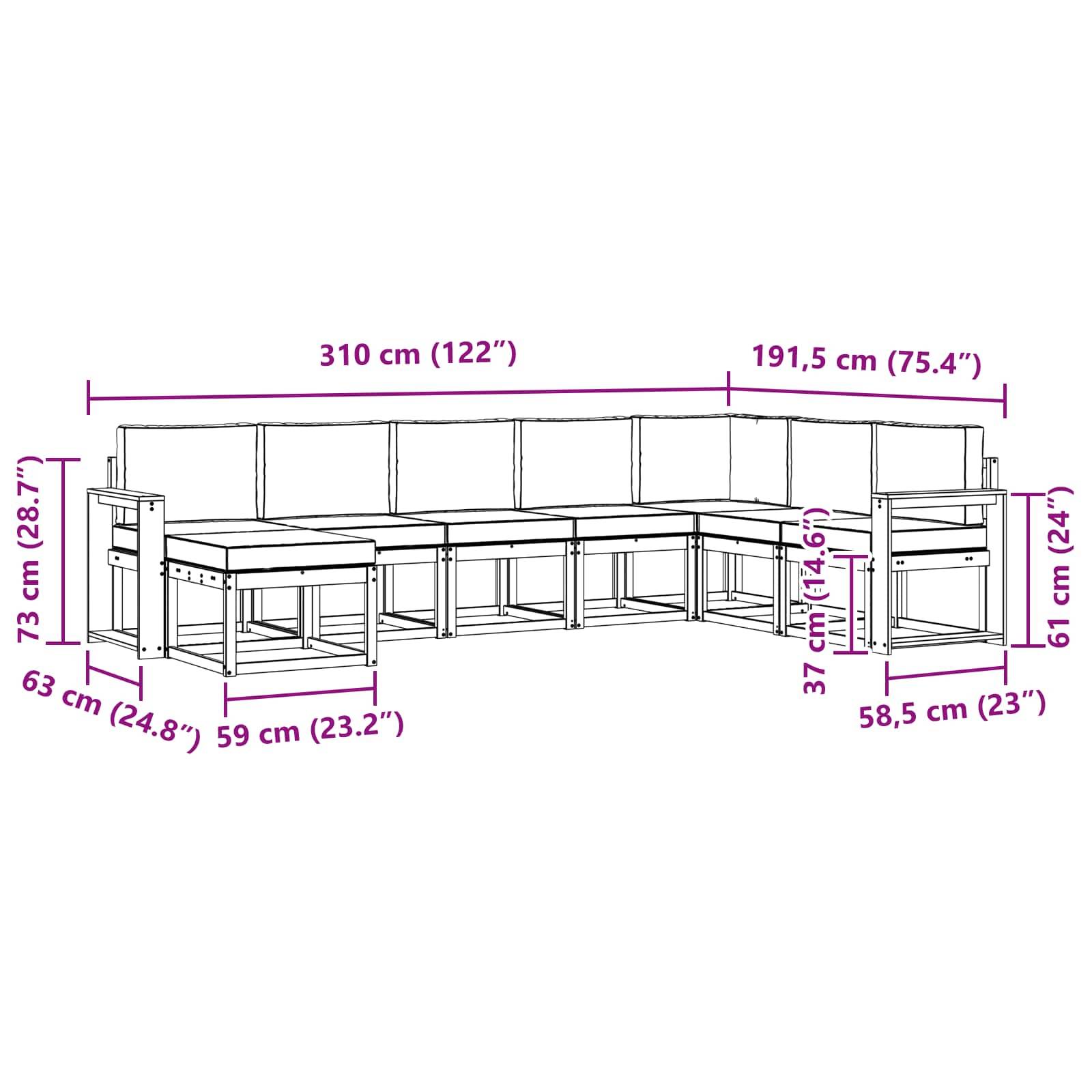 vidaXL Outdoor-Sofagarnitur mit Kissen 8 pcs Natur und Beige