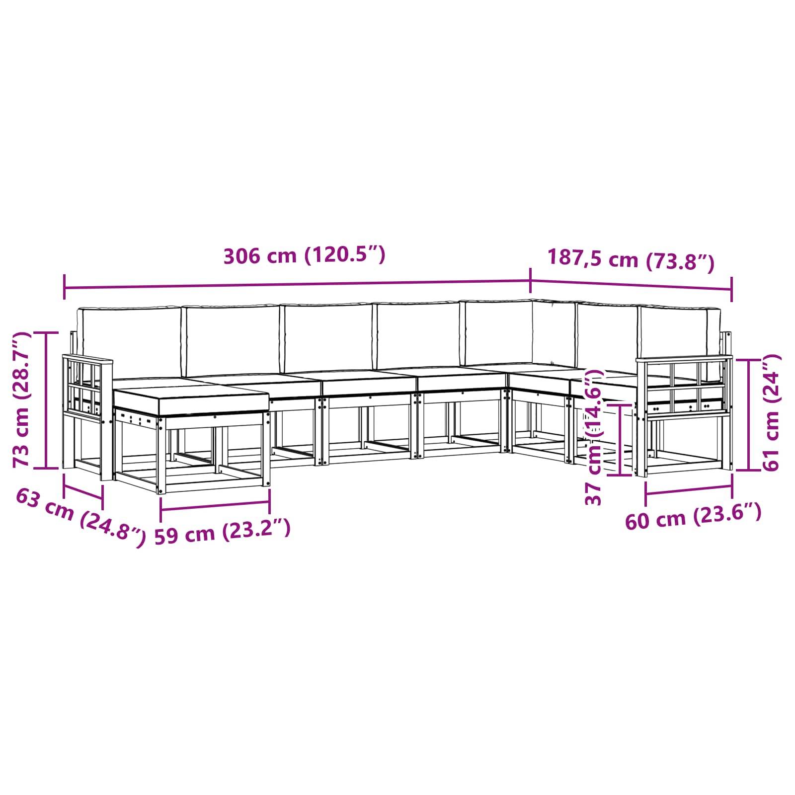 vidaXL Outdoor-Sofagarnitur mit Kissen 8 pcs Natur und Anthrazit