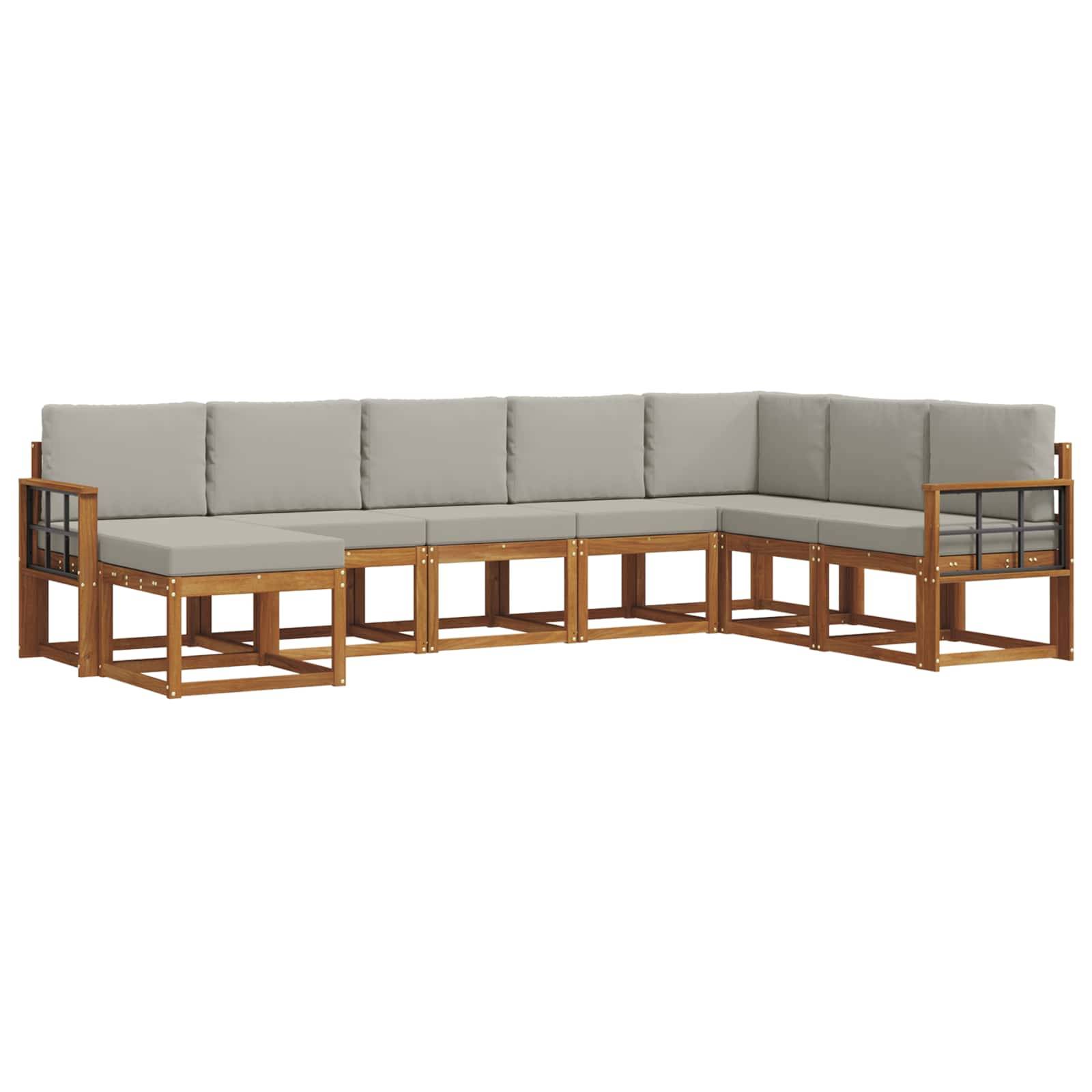 vidaXL Outdoor-Sofagarnitur mit Kissen 8 pcs Natürlich und Hellgrau