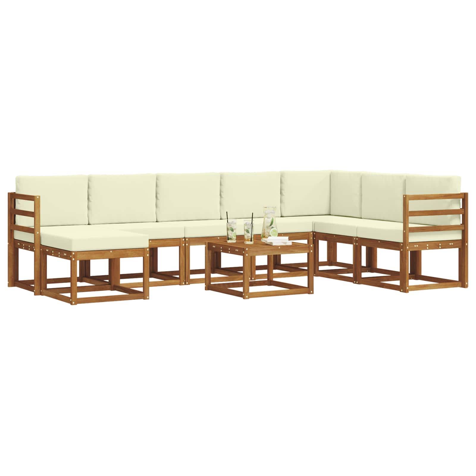 vidaXL Outdoor-Sofagarnitur mit Kissen 9 pcs Natur und Creme