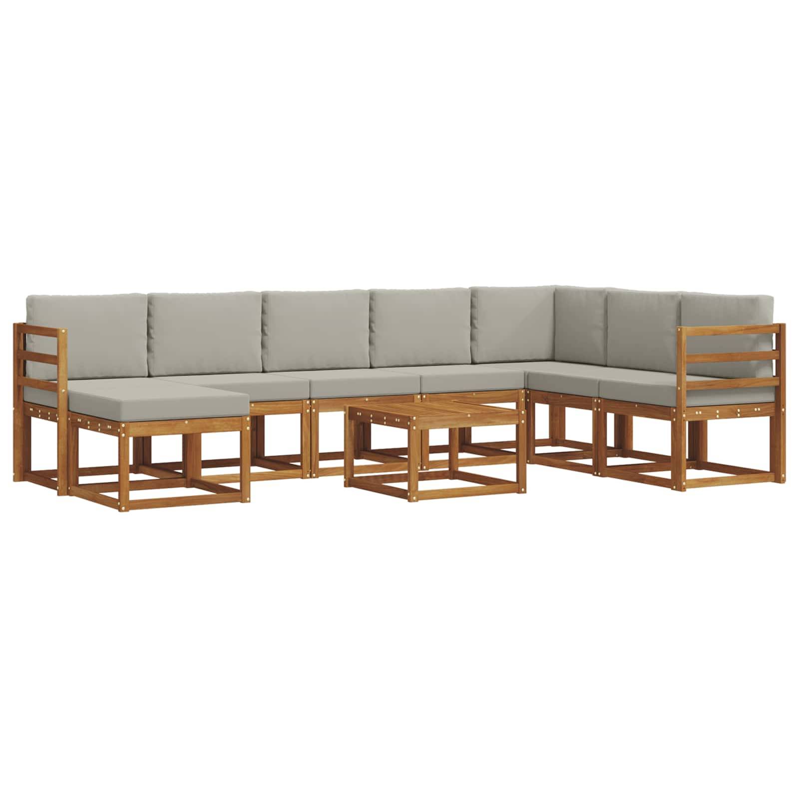 vidaXL Outdoor-Sofagarnitur mit Kissen 9 pcs Natürlich und Hellgrau