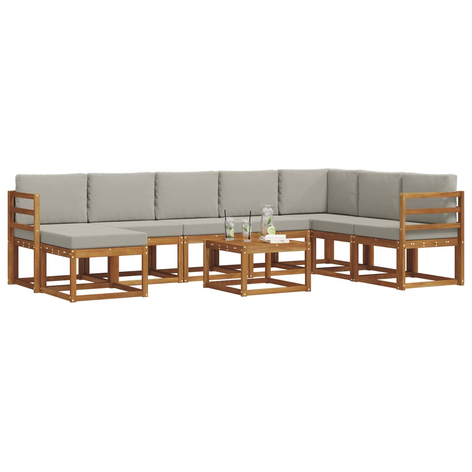 vidaXL Outdoor-Sofagarnitur mit Kissen 9 pcs Natürlich und Hellgrau