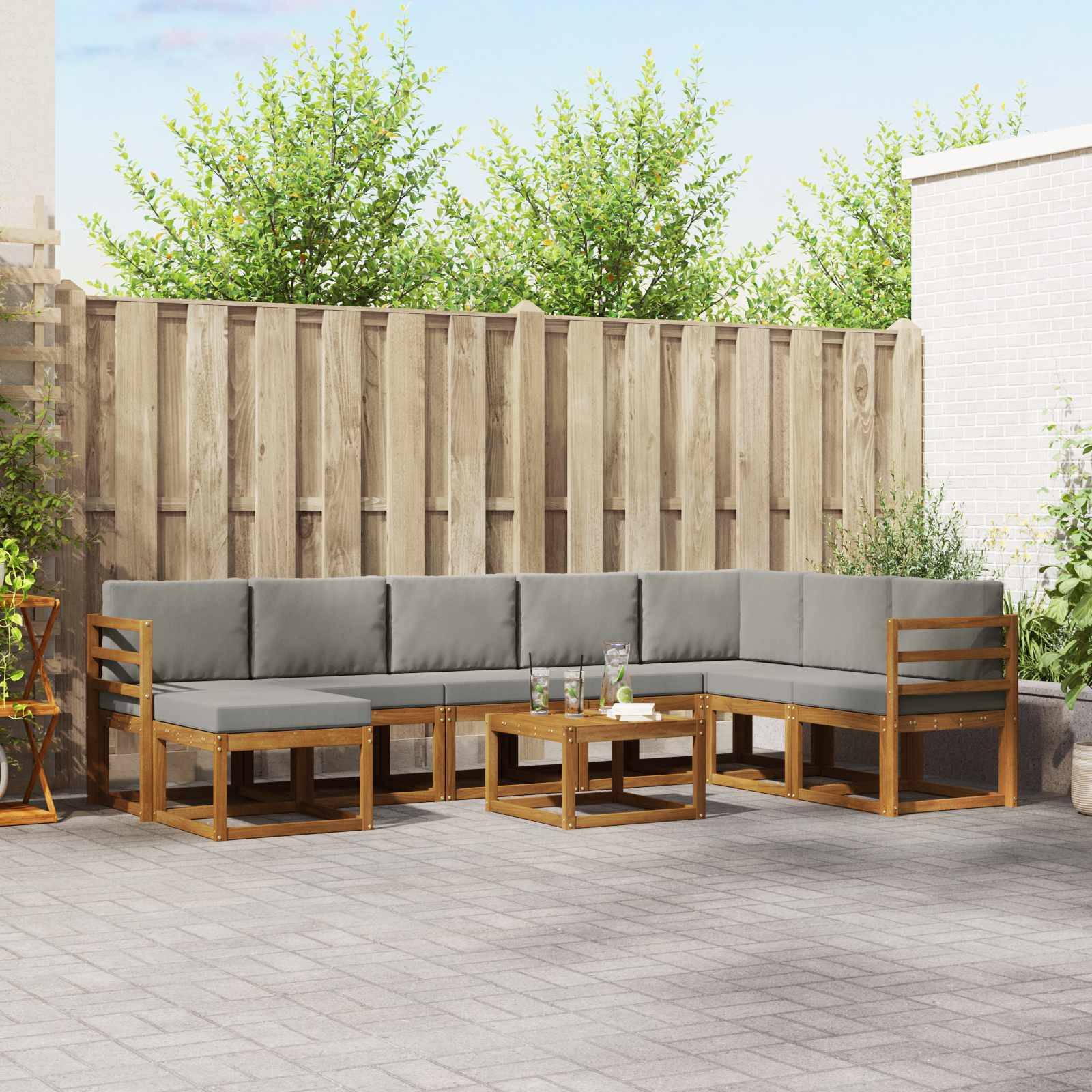 vidaXL Outdoor-Sofagarnitur mit Kissen 9 pcs Natürlich und Hellgrau