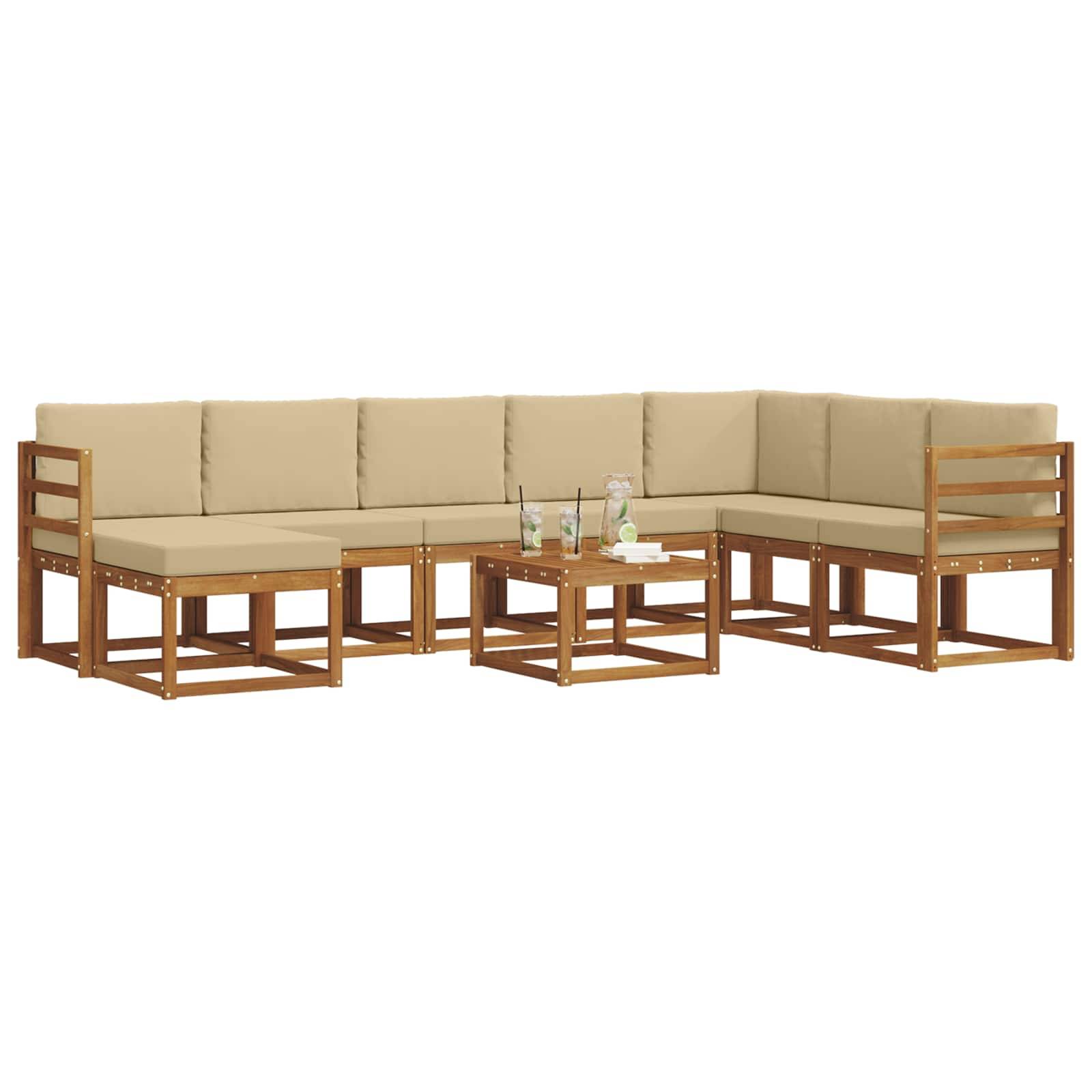vidaXL Outdoor-Sofagarnitur mit Kissen 9 pcs Natur und Beige