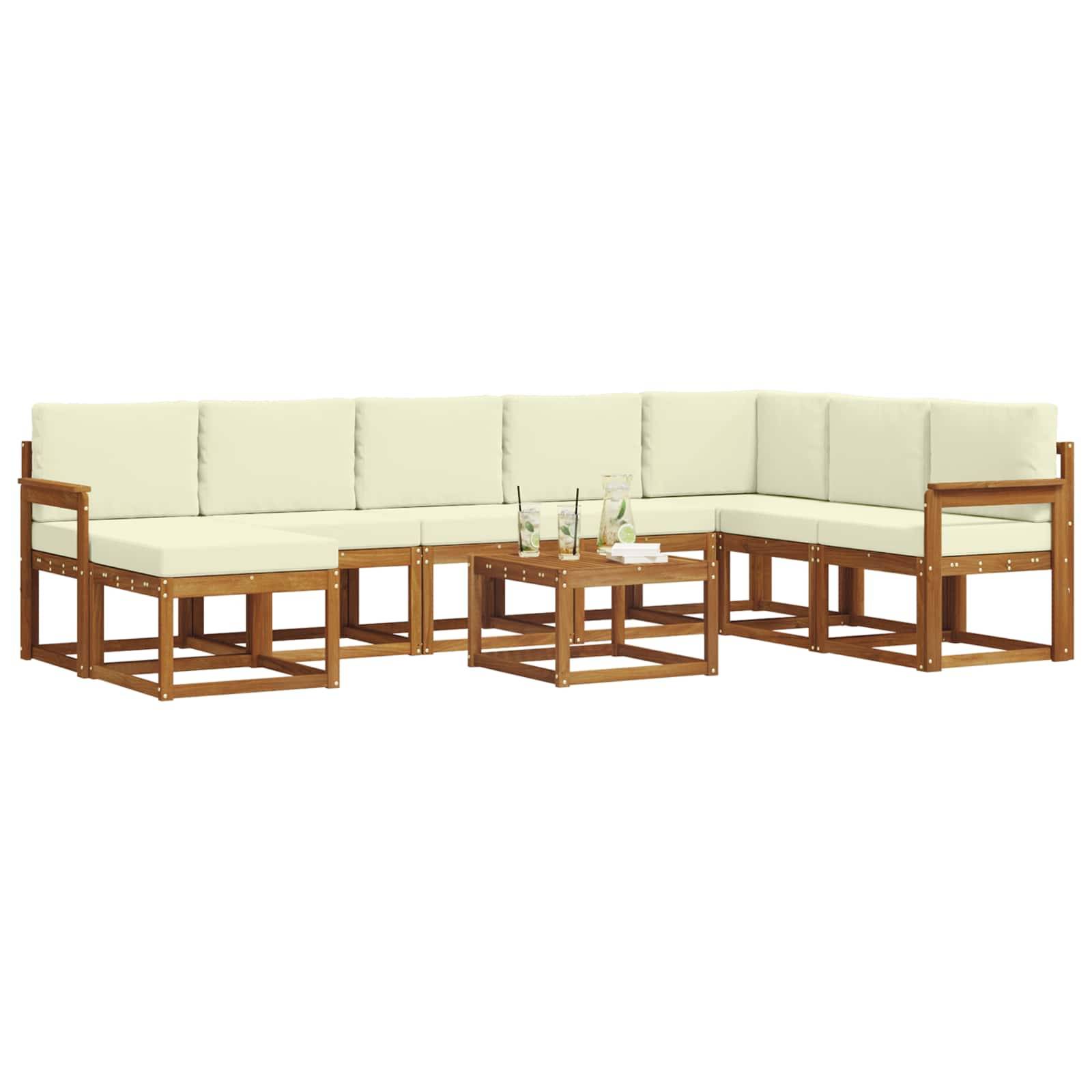 vidaXL Outdoor-Sofagarnitur mit Kissen 9 pcs Natur und Creme
