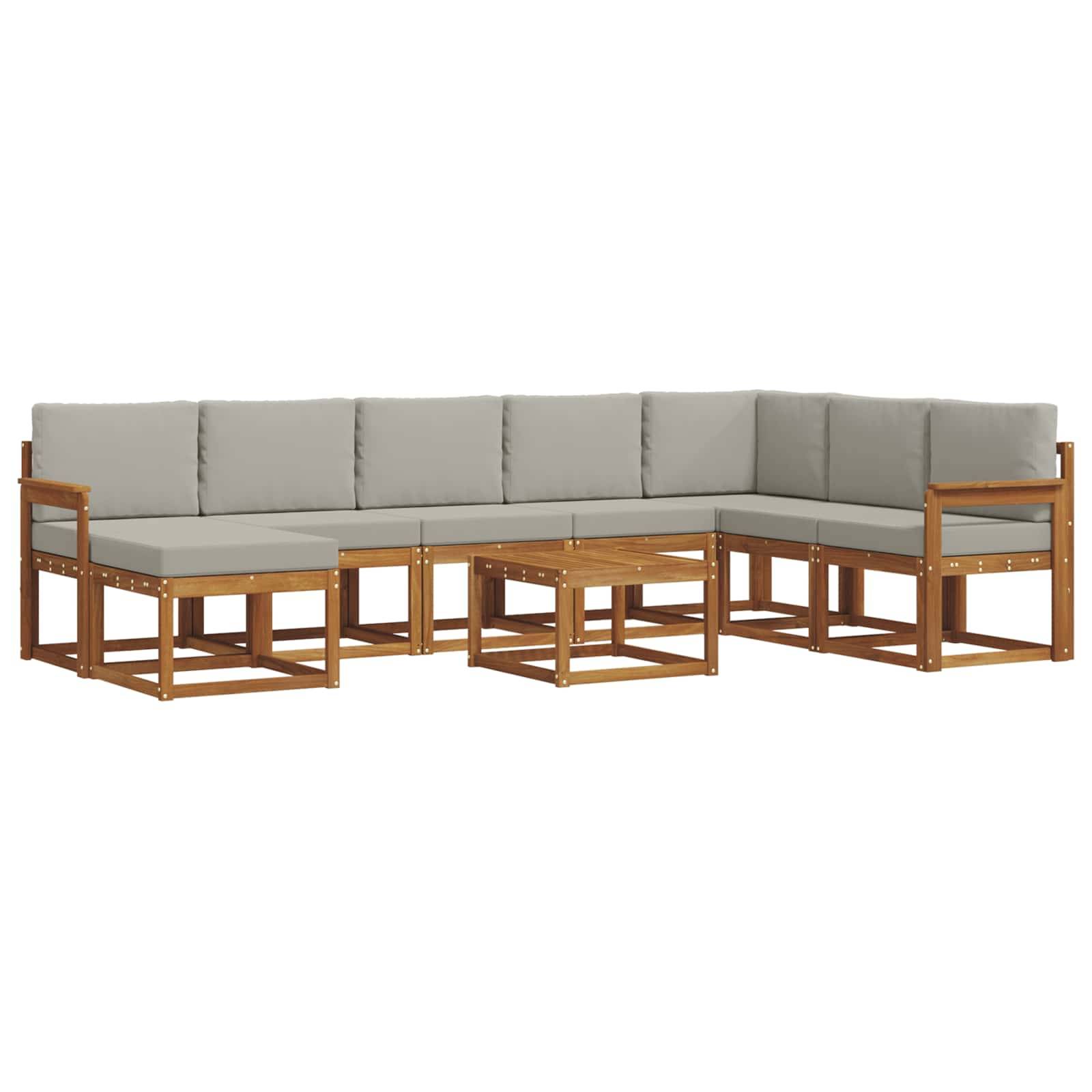 vidaXL Outdoor-Sofagarnitur mit Kissen 9 pcs Natürlich und Hellgrau