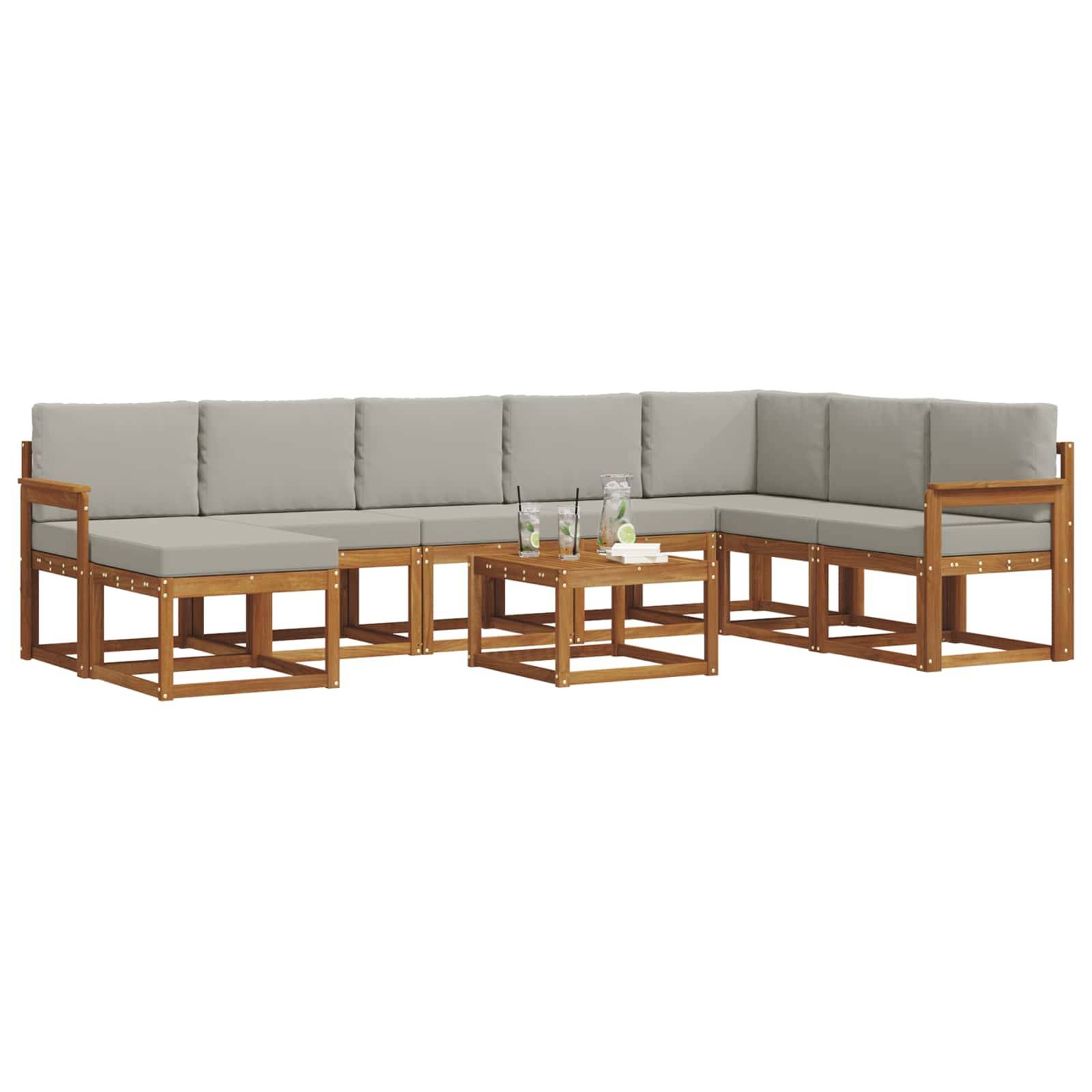 vidaXL Outdoor-Sofagarnitur mit Kissen 9 pcs Natürlich und Hellgrau