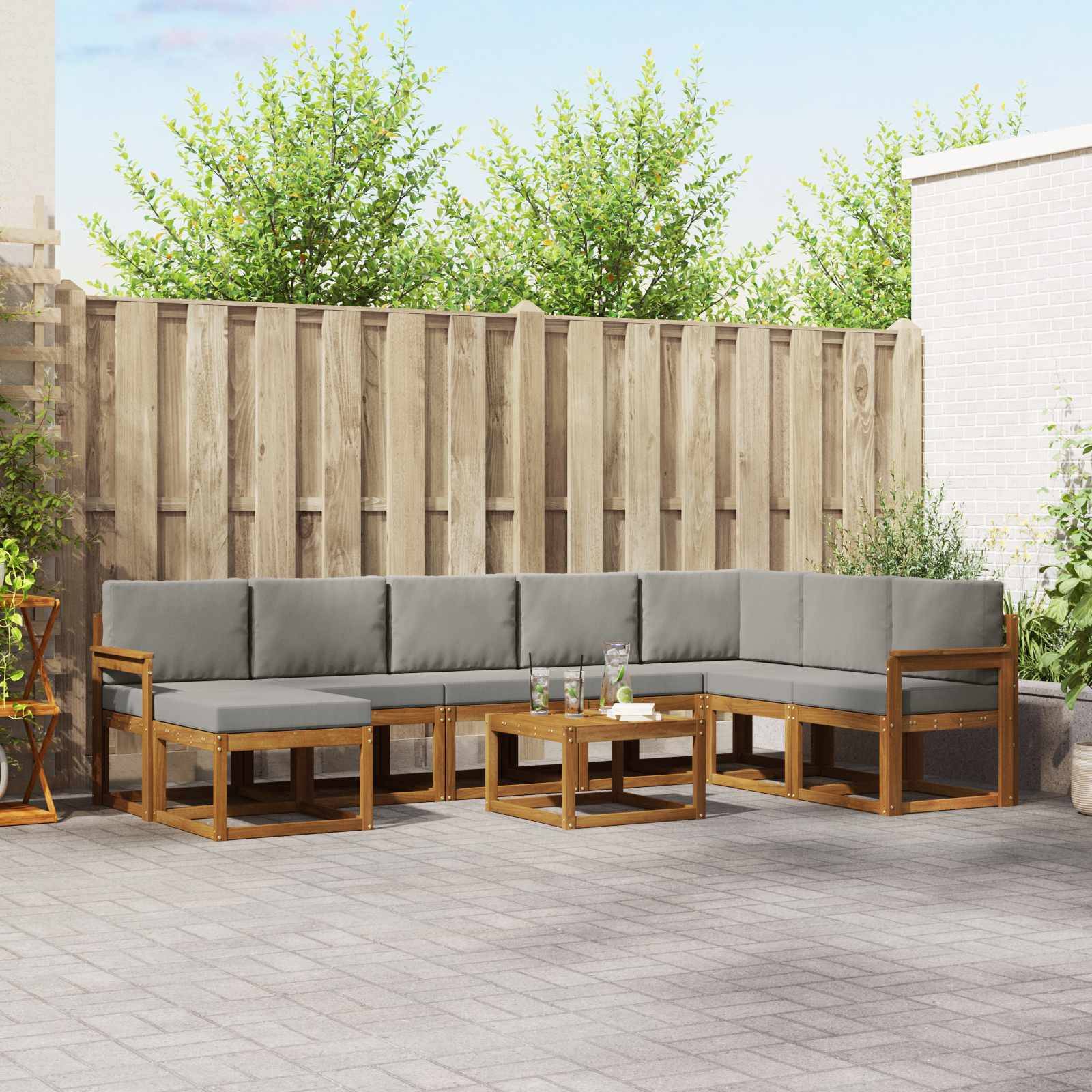 vidaXL Outdoor-Sofagarnitur mit Kissen 9 pcs Natürlich und Hellgrau