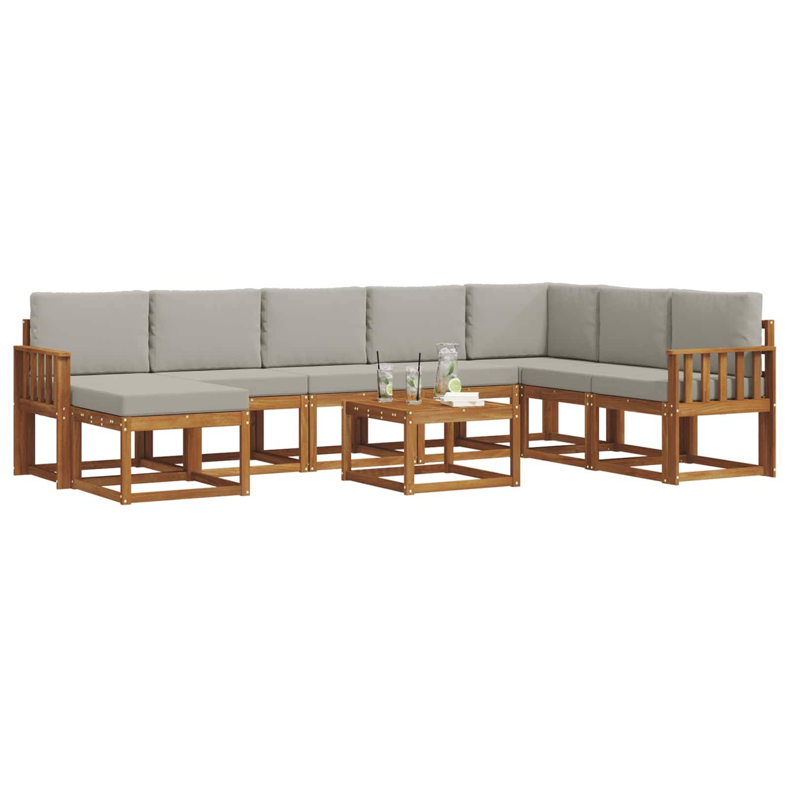 vidaXL Outdoor-Sofagarnitur mit Kissen 9 pcs Natürlich und Hellgrau
