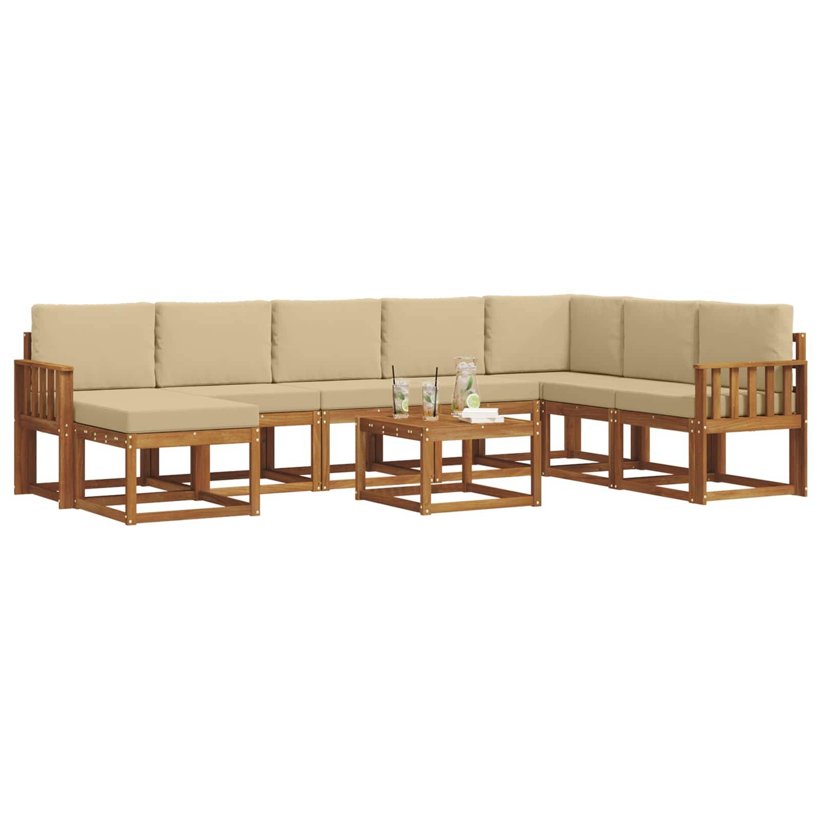 vidaXL Outdoor-Sofagarnitur mit Kissen 9 pcs Natur und Beige