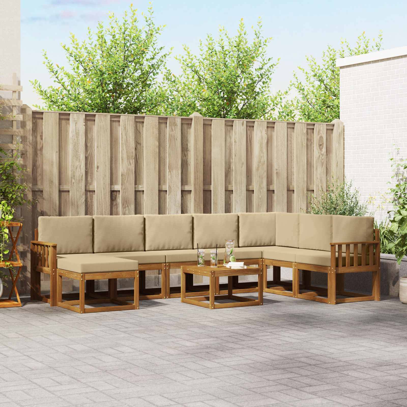 vidaXL Outdoor-Sofagarnitur mit Kissen 9 pcs Natur und Beige