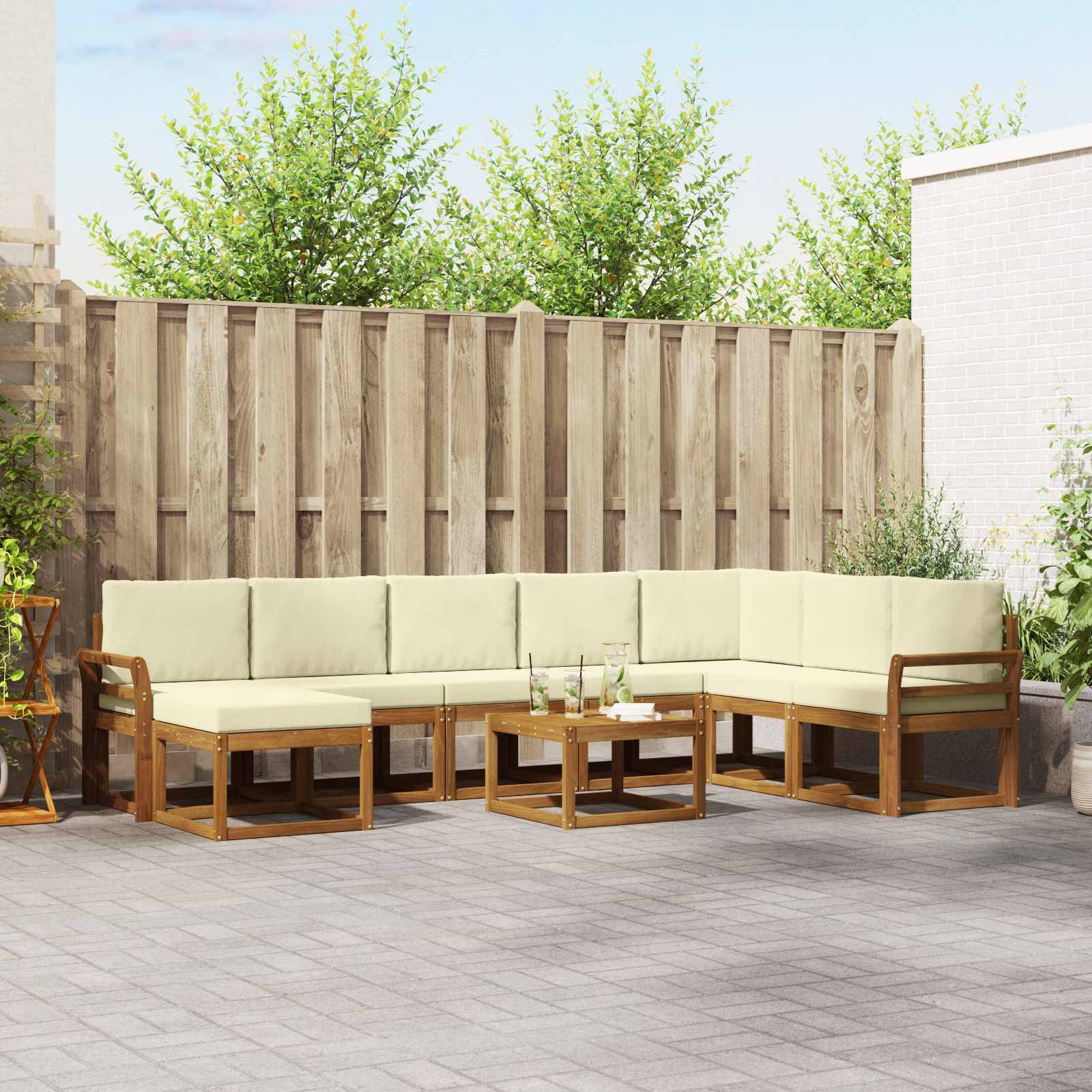 vidaXL Outdoor-Sofagarnitur mit Kissen 9 pcs Natur und Creme