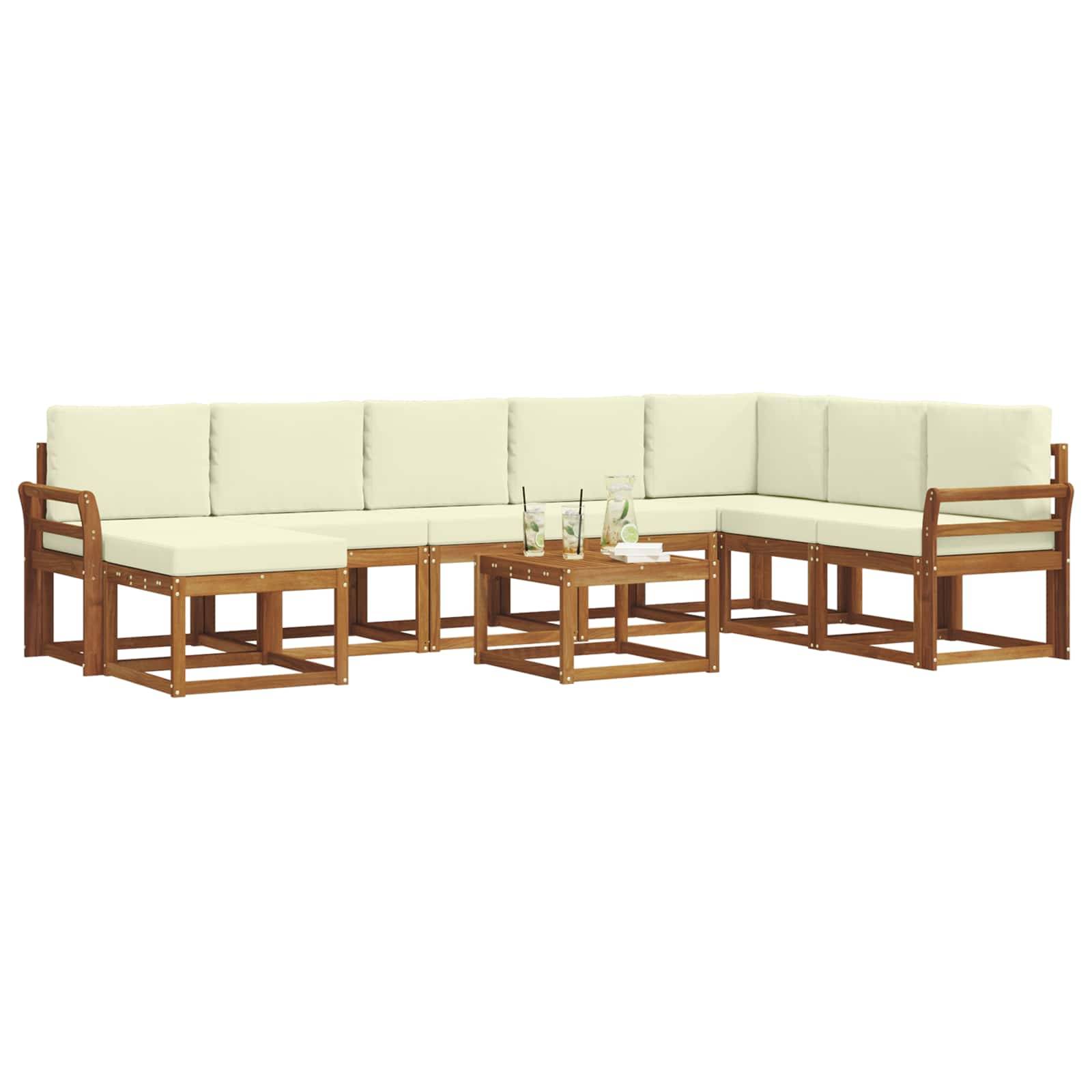 vidaXL Outdoor-Sofagarnitur mit Kissen 9 pcs Natur und Creme