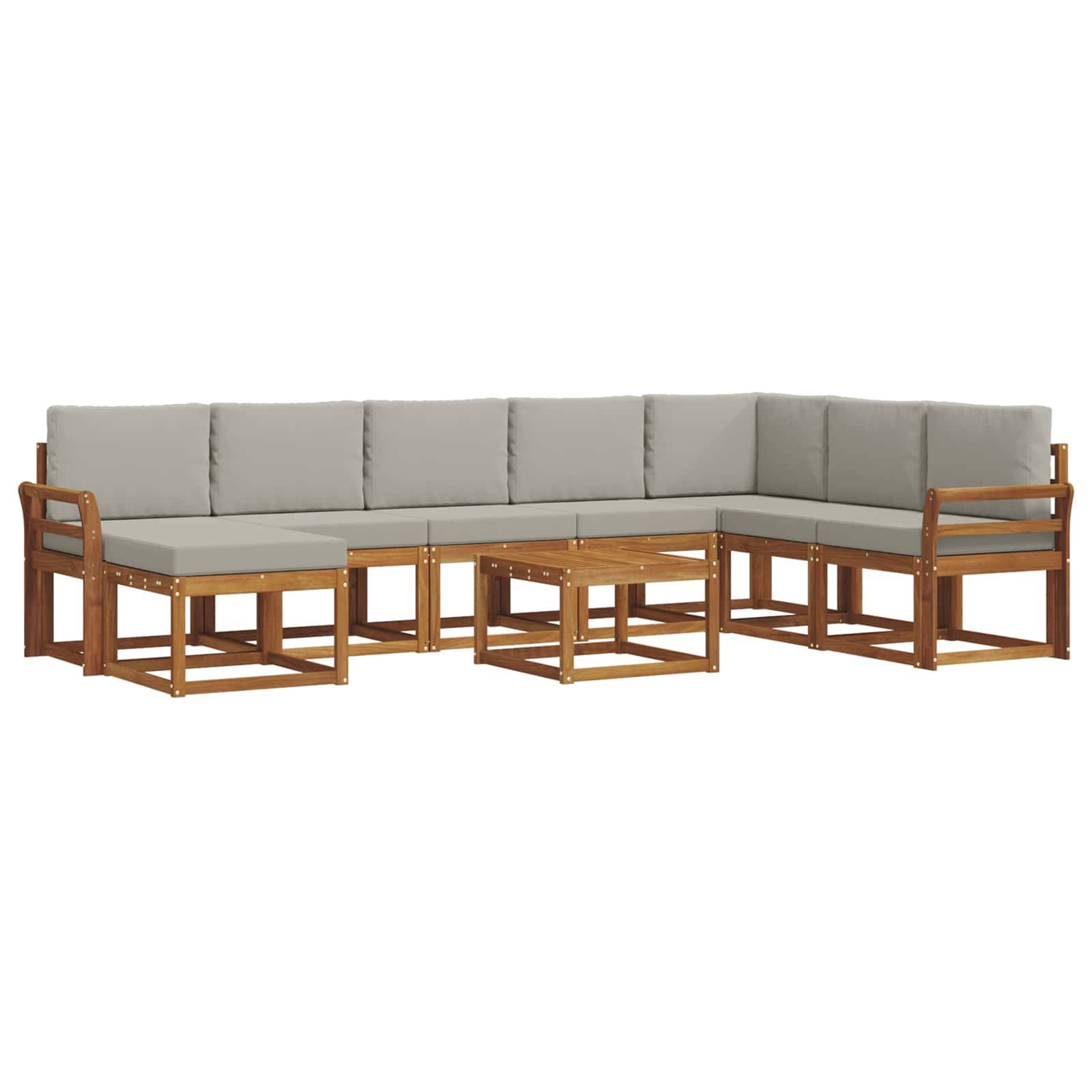 vidaXL Outdoor-Sofagarnitur mit Kissen 9 pcs Natürlich und Hellgrau