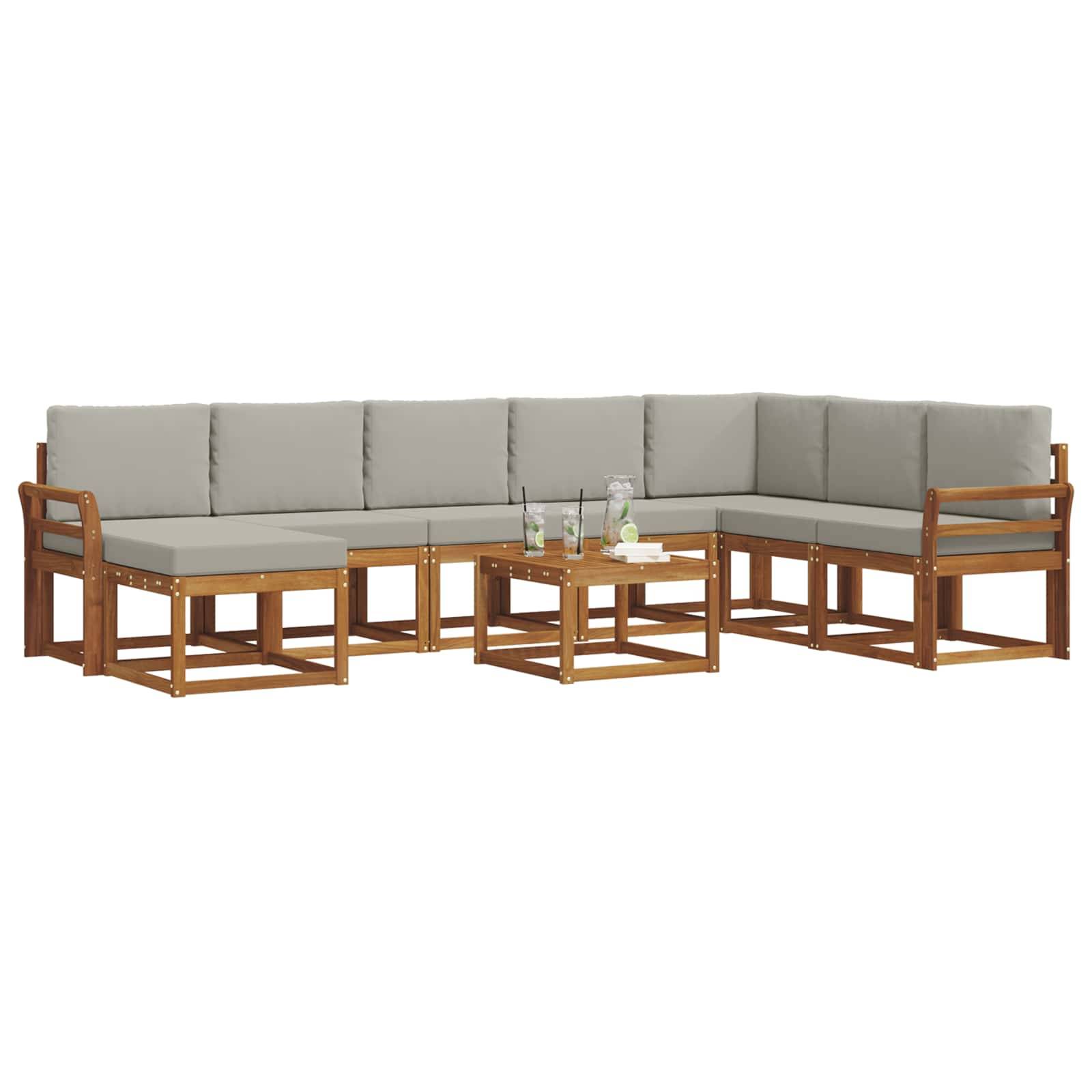 vidaXL Outdoor-Sofagarnitur mit Kissen 9 pcs Natürlich und Hellgrau