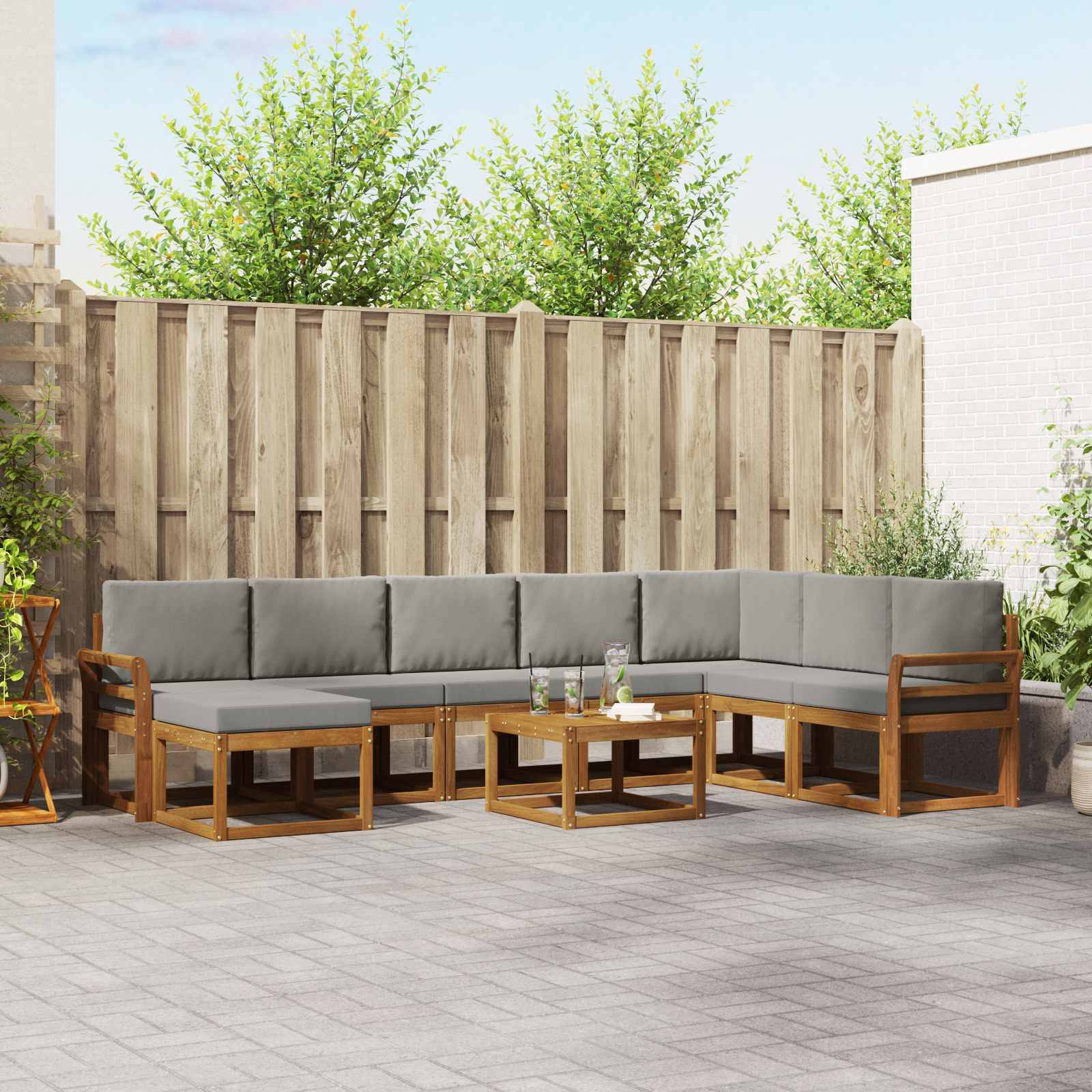 vidaXL Outdoor-Sofagarnitur mit Kissen 9 pcs Natürlich und Hellgrau