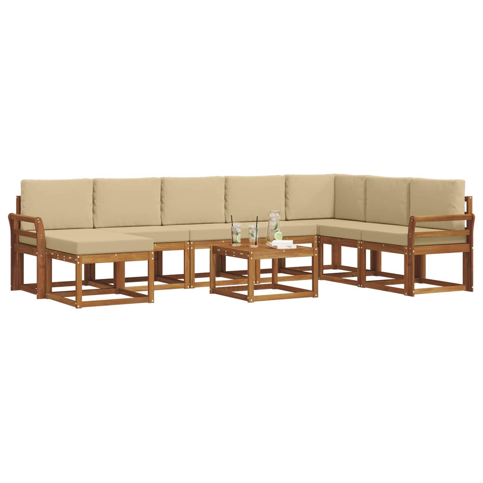vidaXL Outdoor-Sofagarnitur mit Kissen 9 pcs Natur und Beige