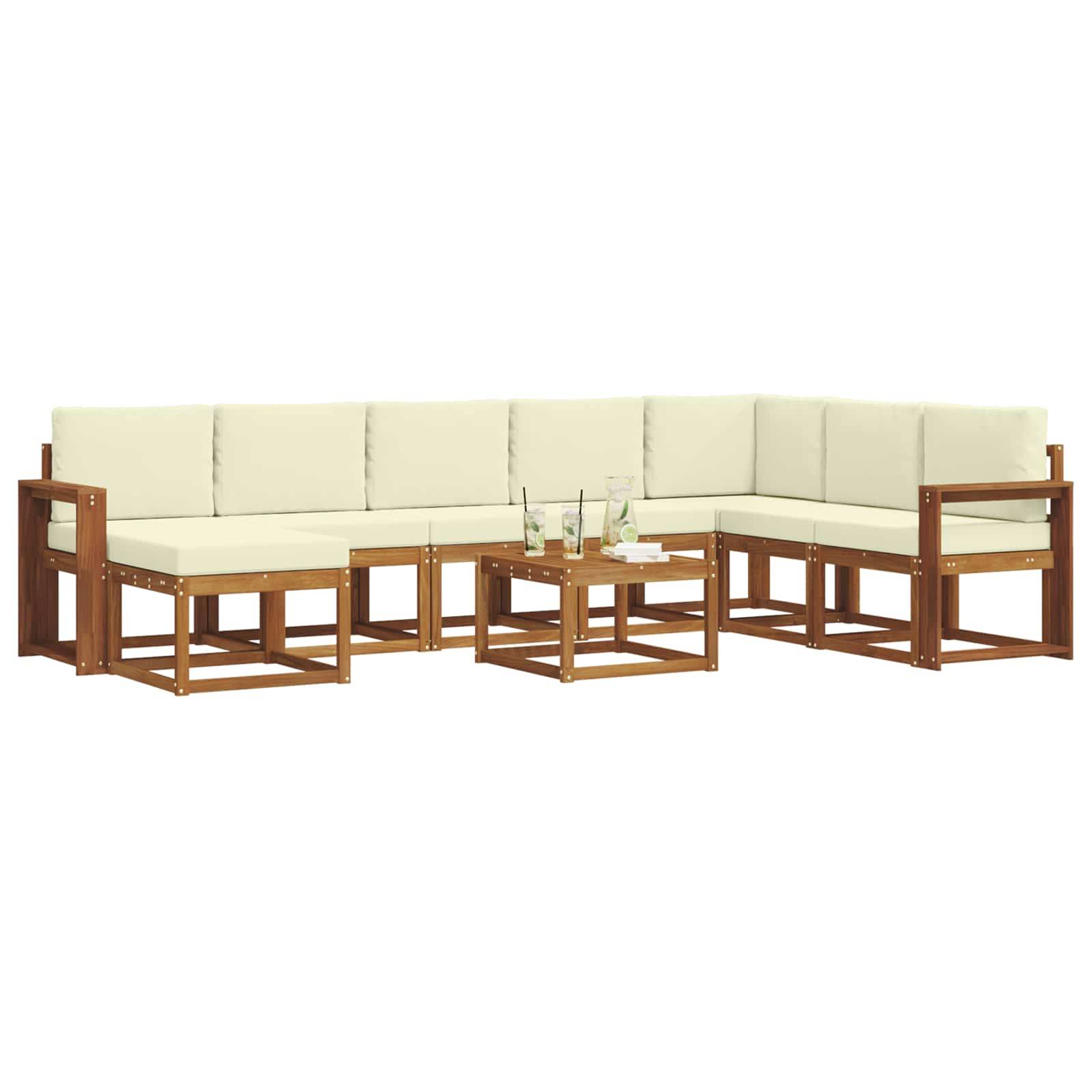 vidaXL Outdoor-Sofagarnitur mit Kissen 9 pcs Natur und Creme