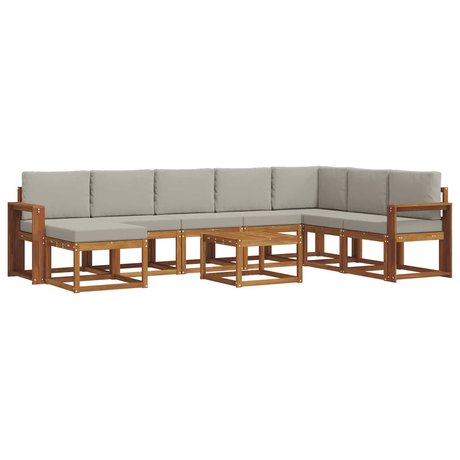 vidaXL Outdoor-Sofagarnitur mit Kissen 9 pcs Natürlich und Hellgrau
