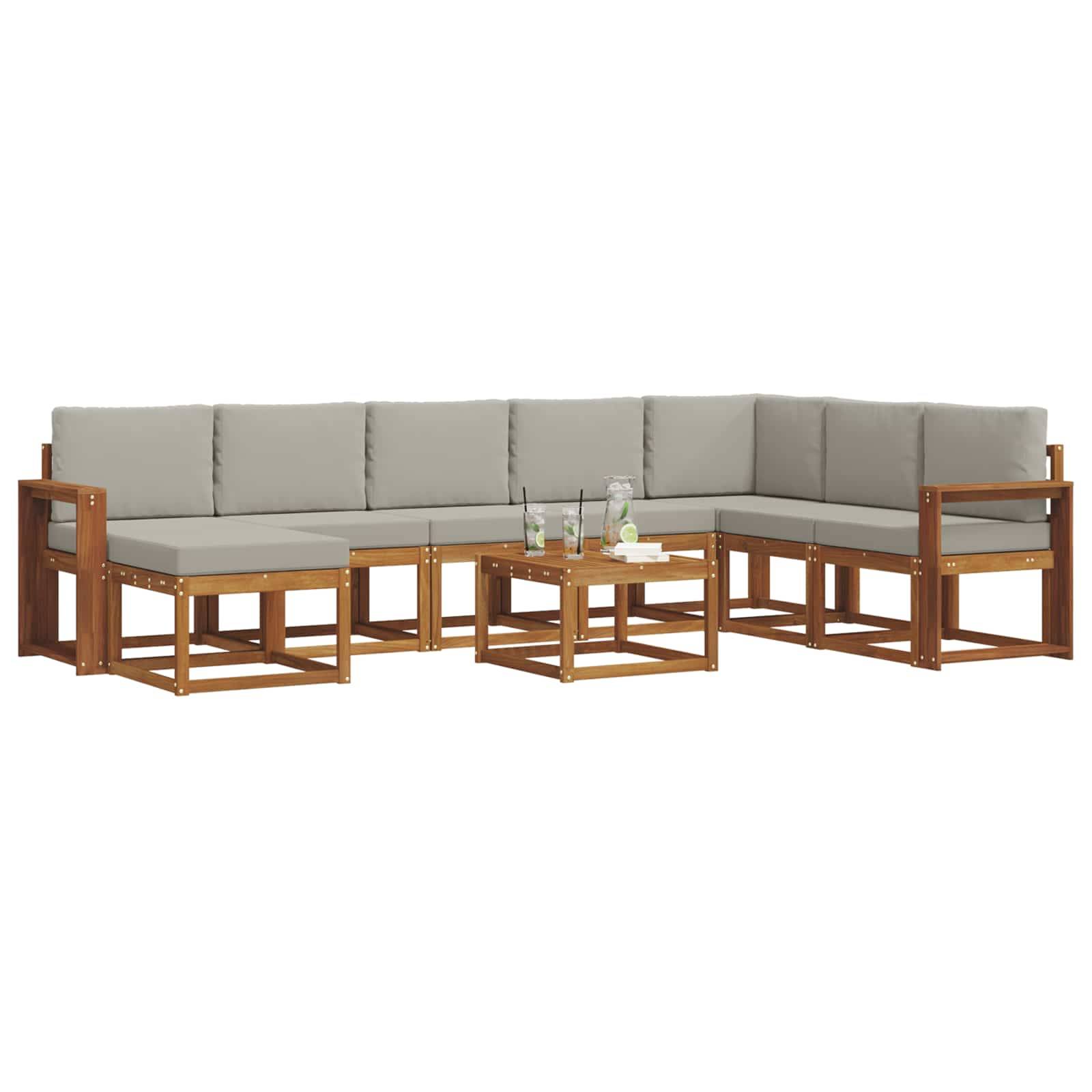 vidaXL Outdoor-Sofagarnitur mit Kissen 9 pcs Natürlich und Hellgrau
