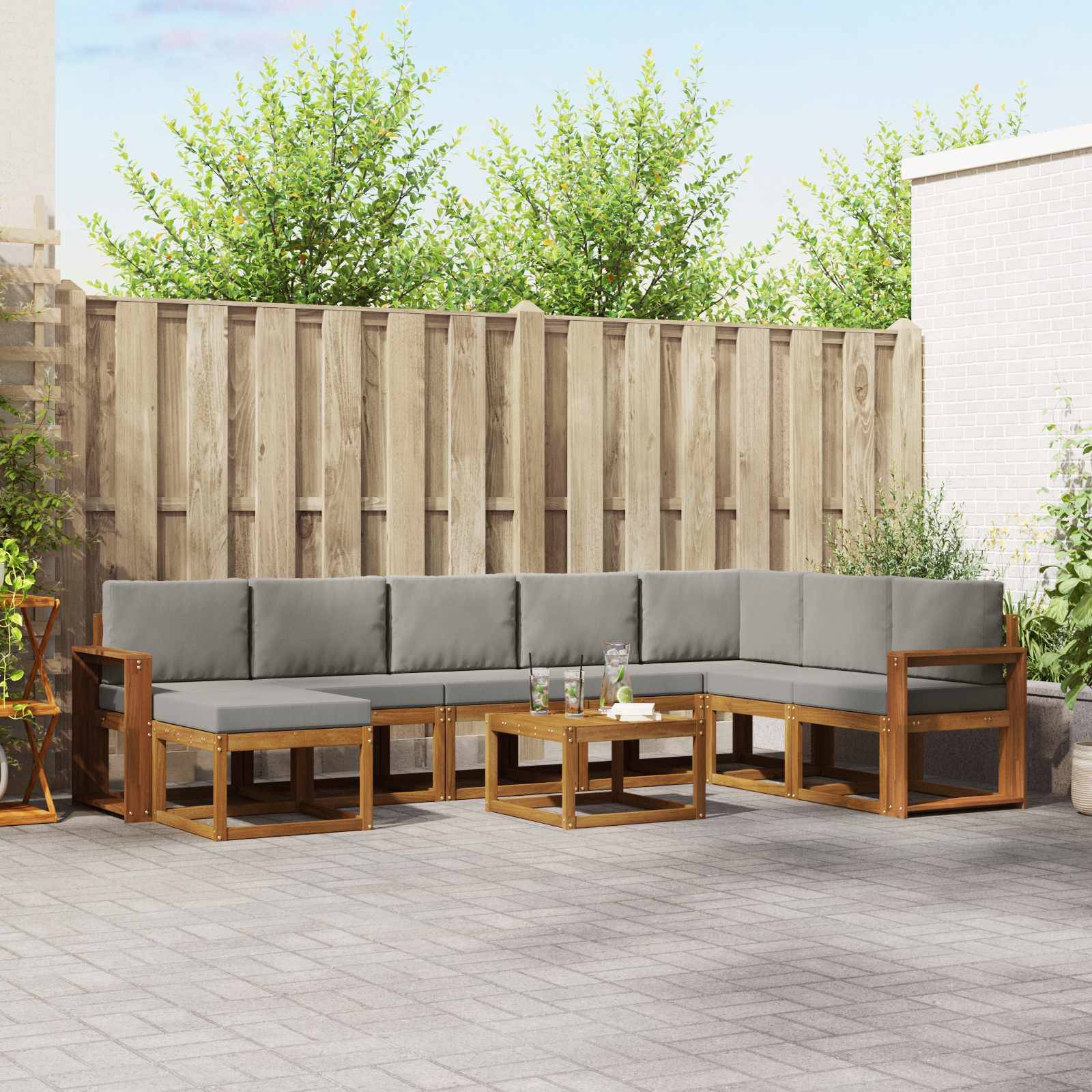 vidaXL Outdoor-Sofagarnitur mit Kissen 9 pcs Natürlich und Hellgrau