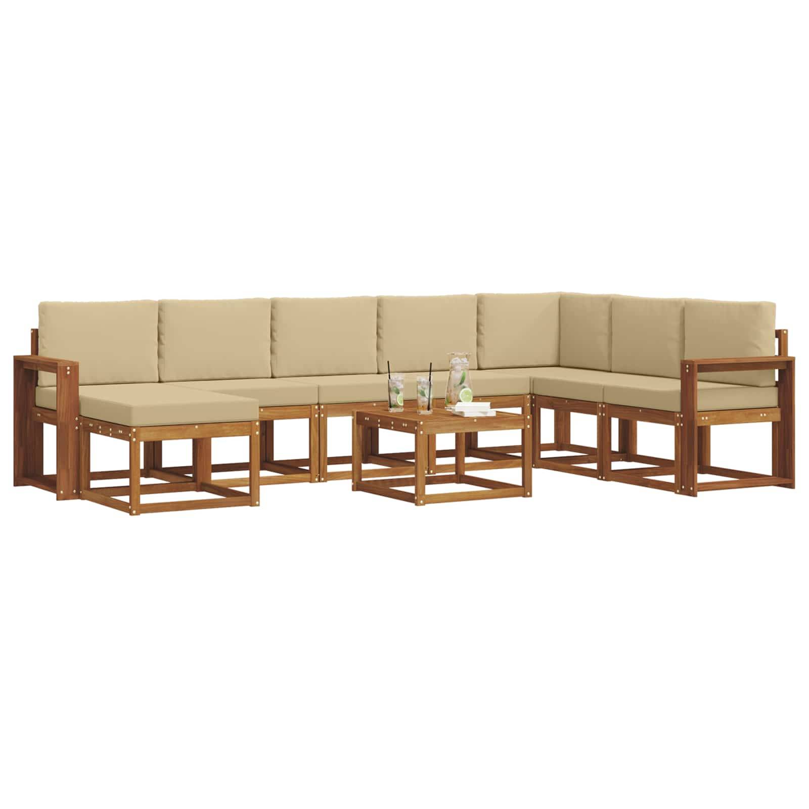 vidaXL Outdoor-Sofagarnitur mit Kissen 9 pcs Natur und Beige