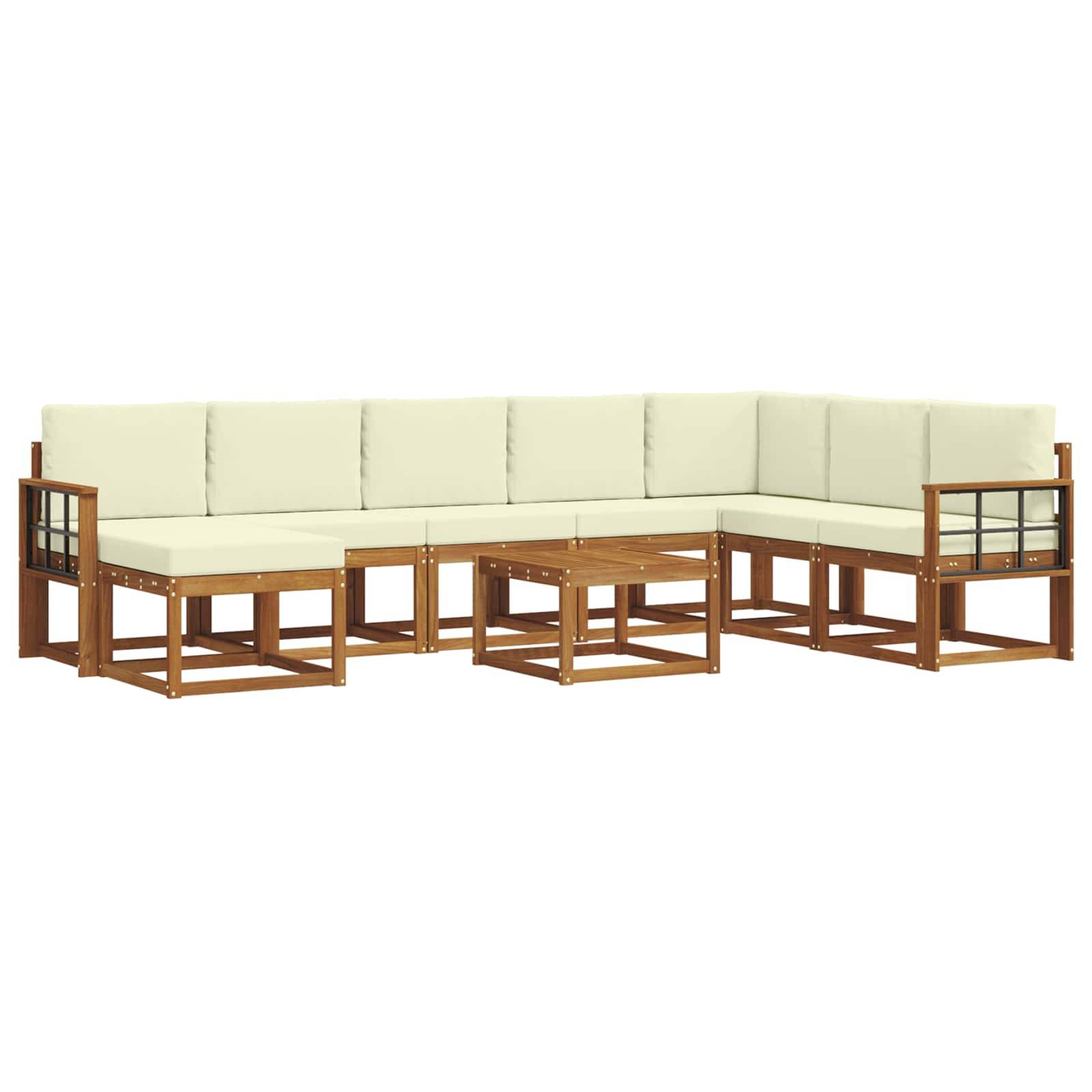 vidaXL Outdoor-Sofagarnitur mit Kissen 9 pcs Natur und Creme