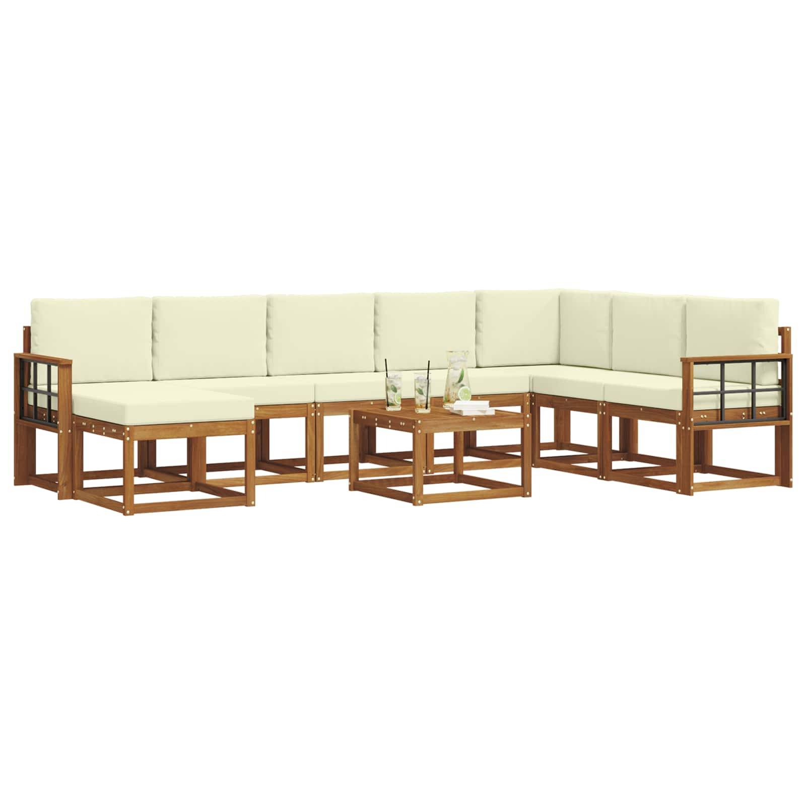vidaXL Outdoor-Sofagarnitur mit Kissen 9 pcs Natur und Creme