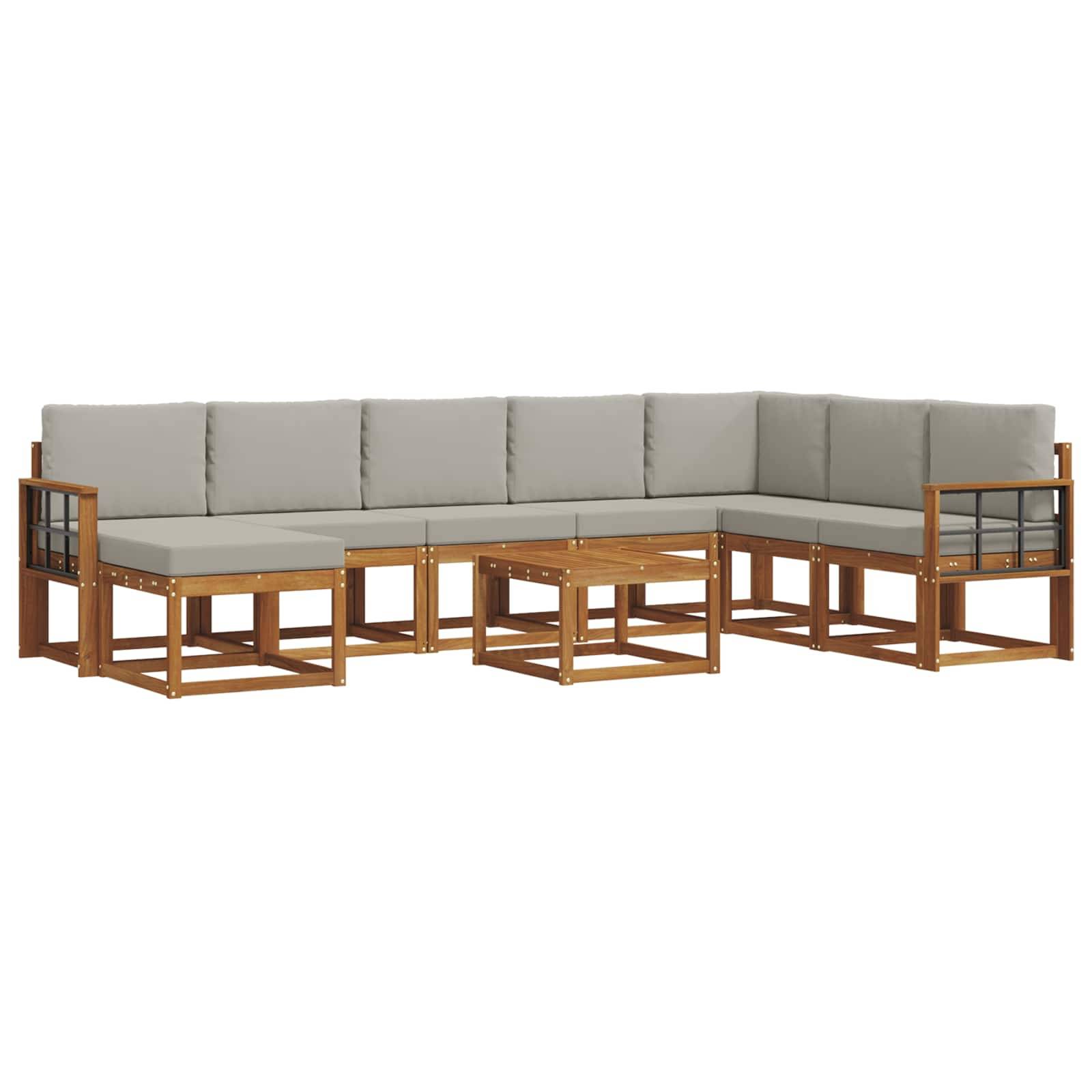 vidaXL Outdoor-Sofagarnitur mit Kissen 9 pcs Natürlich und Hellgrau