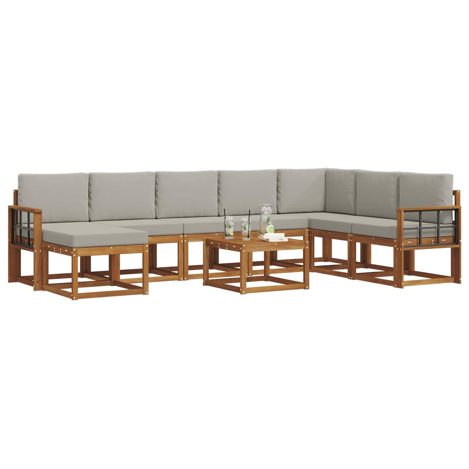 vidaXL Outdoor-Sofagarnitur mit Kissen 9 pcs Natürlich und Hellgrau