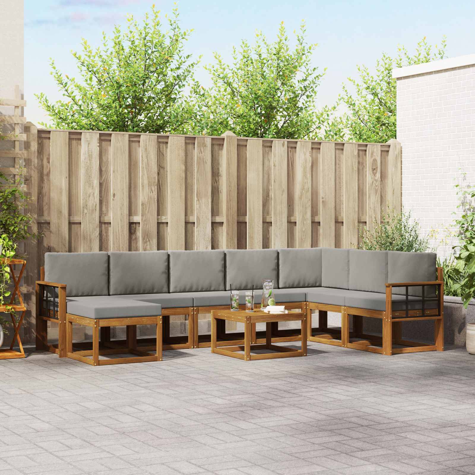 vidaXL Outdoor-Sofagarnitur mit Kissen 9 pcs Natürlich und Hellgrau