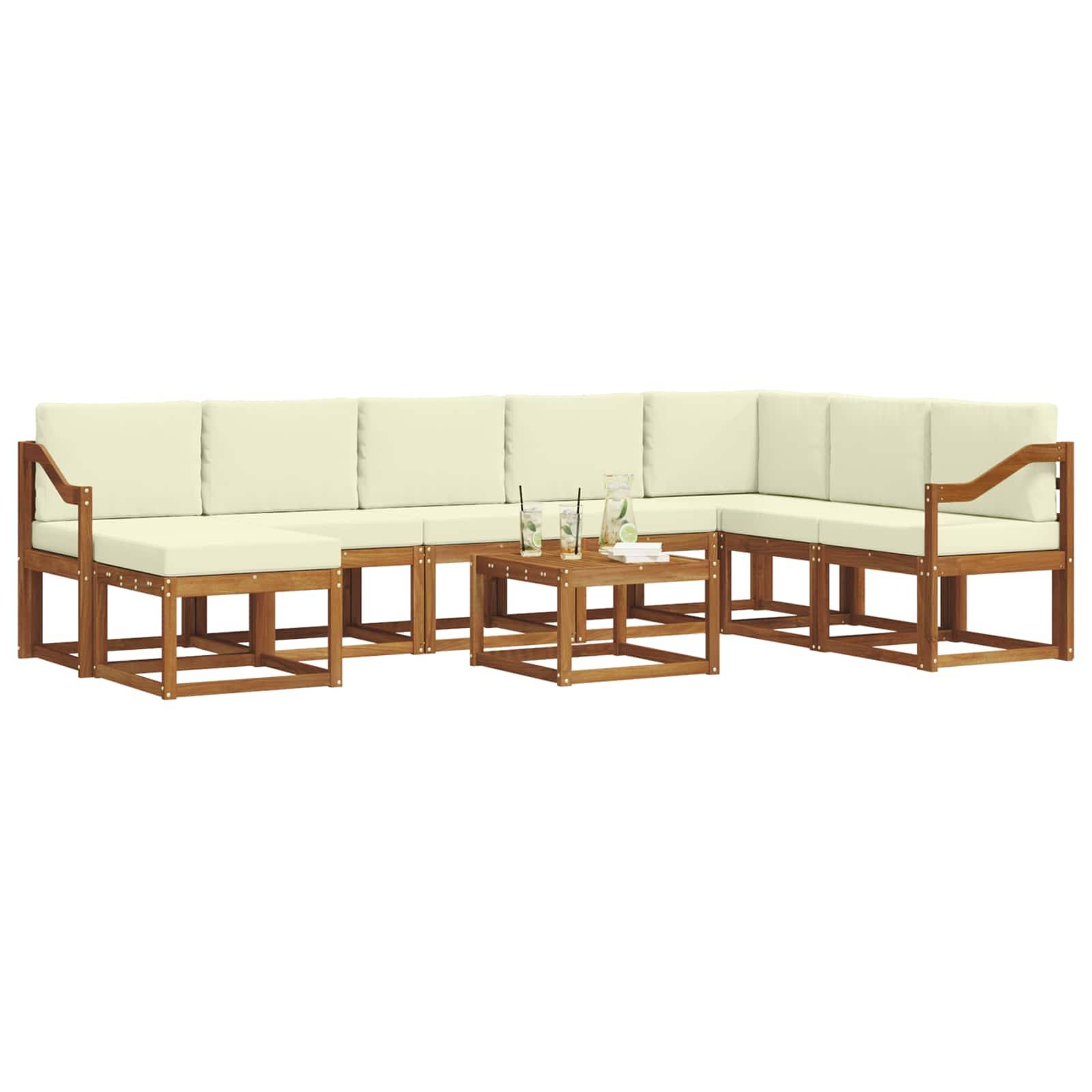 vidaXL Outdoor-Sofagarnitur mit Kissen 9 pcs Natur und Creme