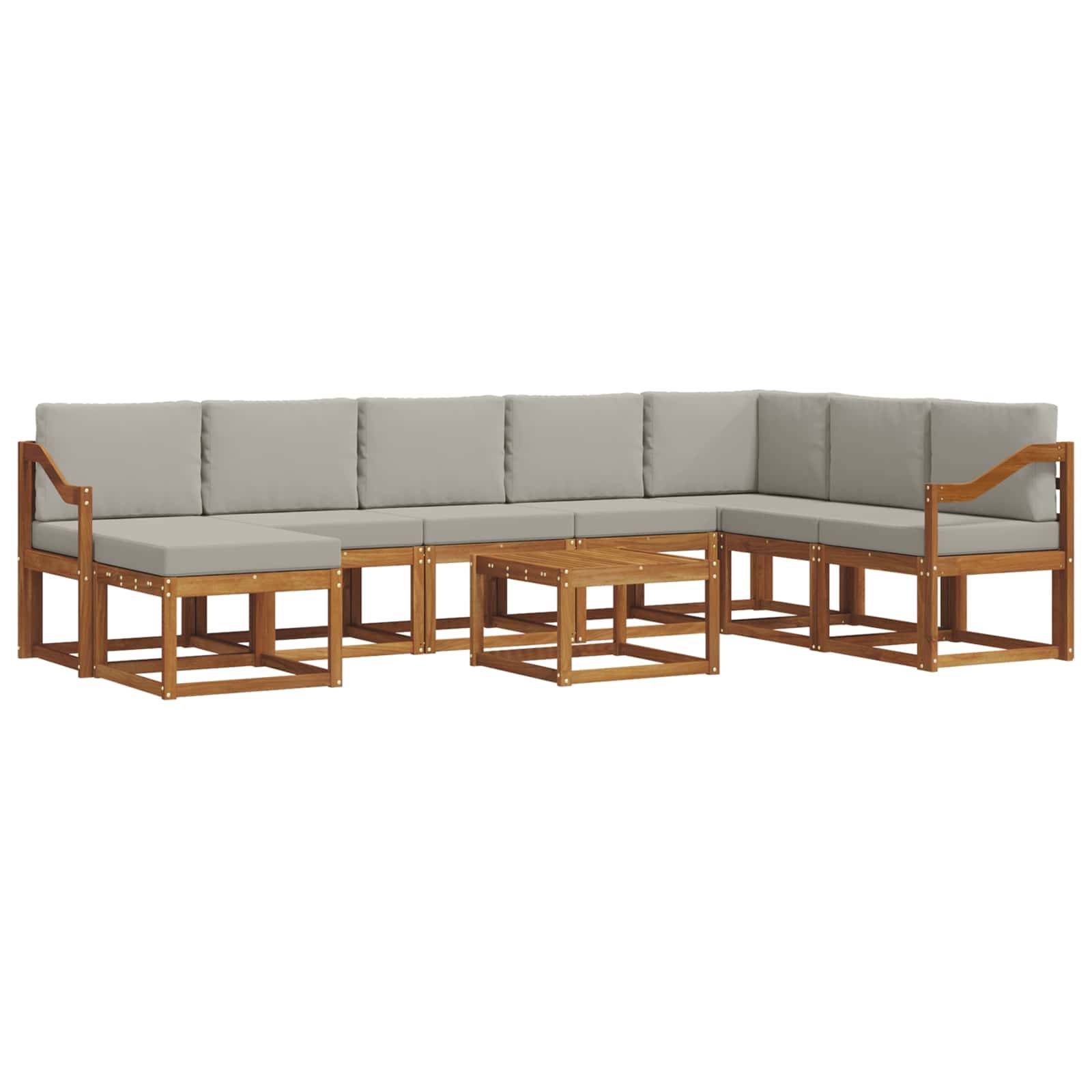 vidaXL Outdoor-Sofagarnitur mit Kissen 9 pcs Natürlich und Hellgrau