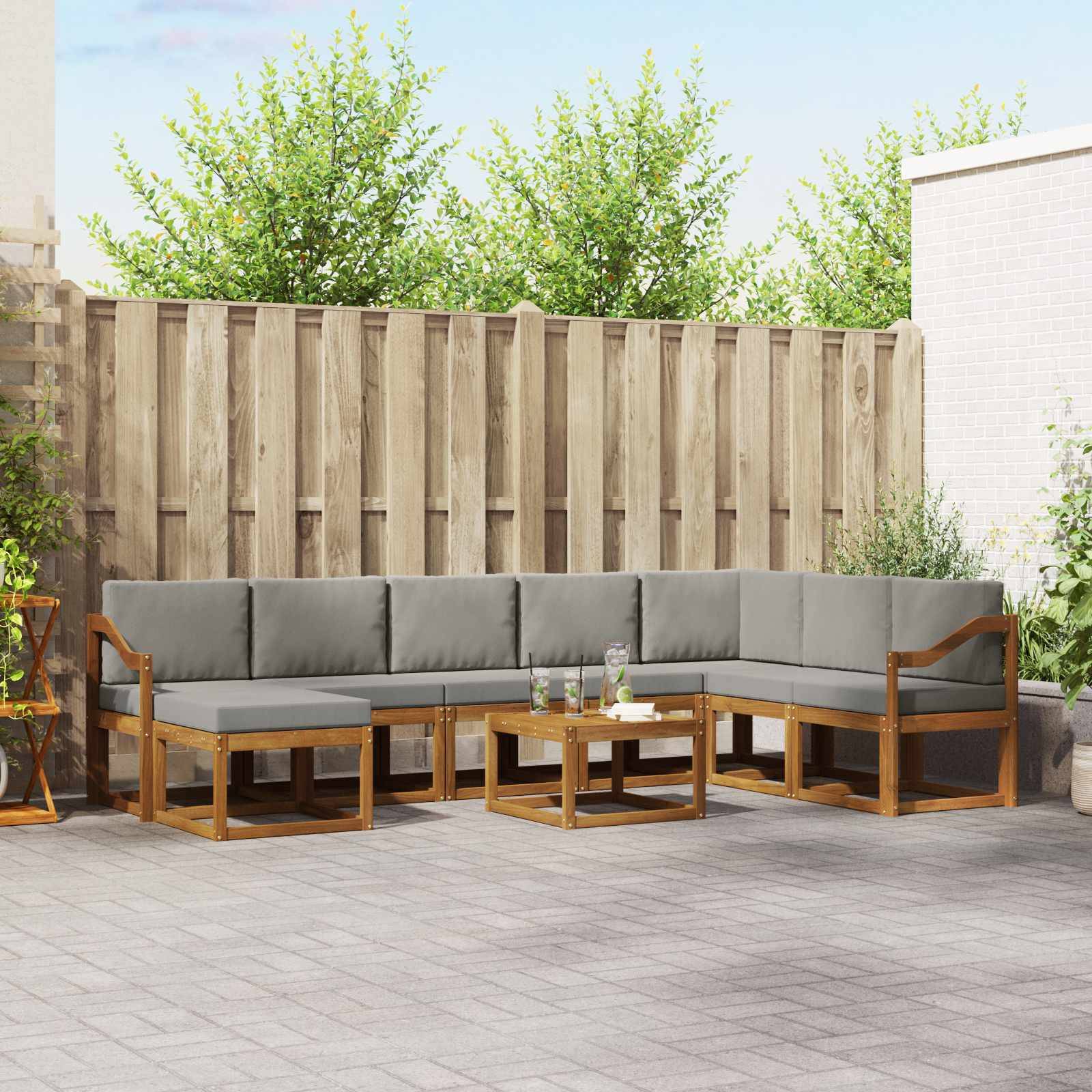 vidaXL Outdoor-Sofagarnitur mit Kissen 9 pcs Natürlich und Hellgrau