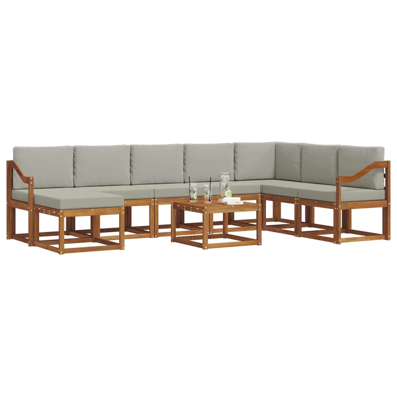 vidaXL Outdoor-Sofagarnitur mit Kissen 9 pcs Natürlich und Hellgrau