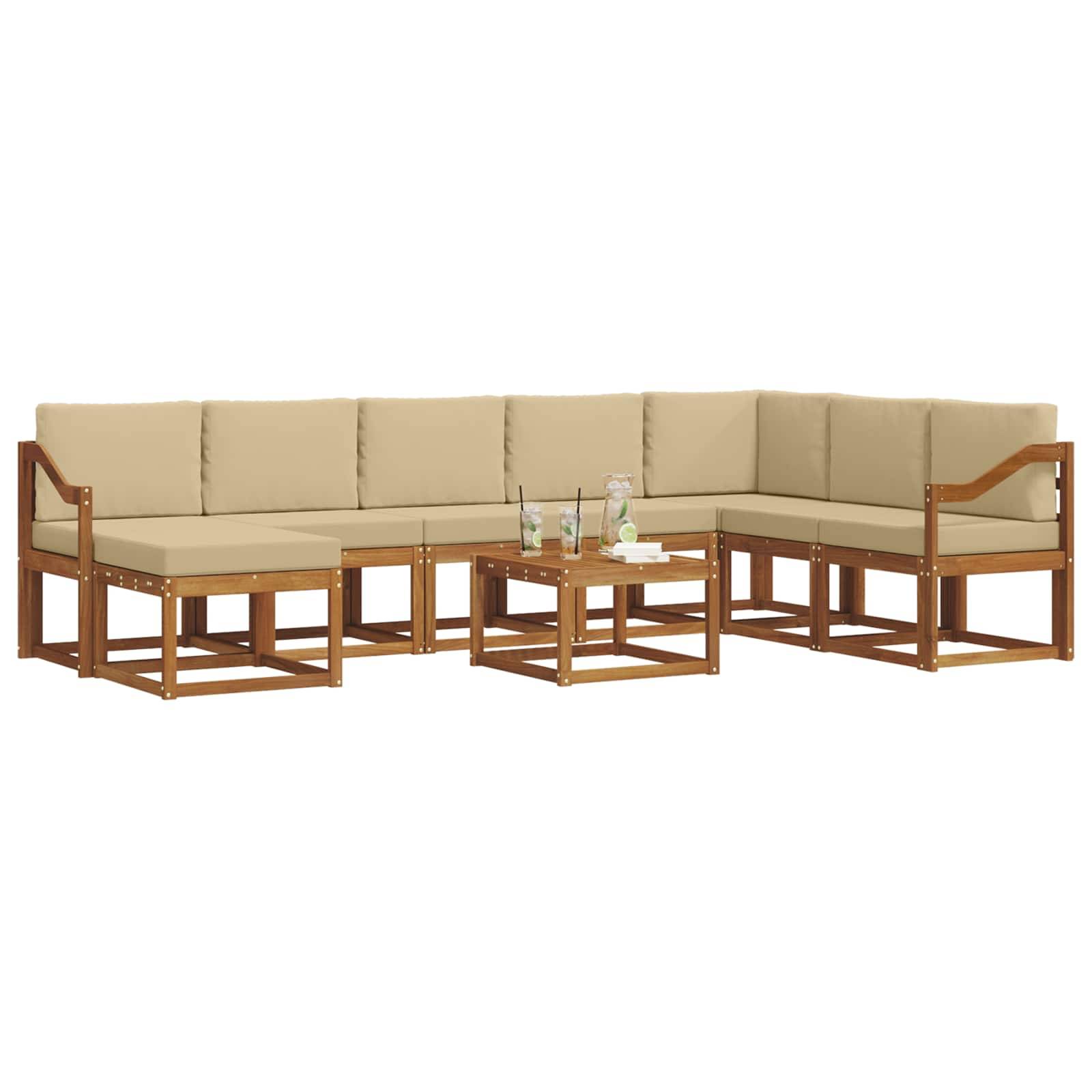 vidaXL Outdoor-Sofagarnitur mit Kissen 9 pcs Natur und Beige
