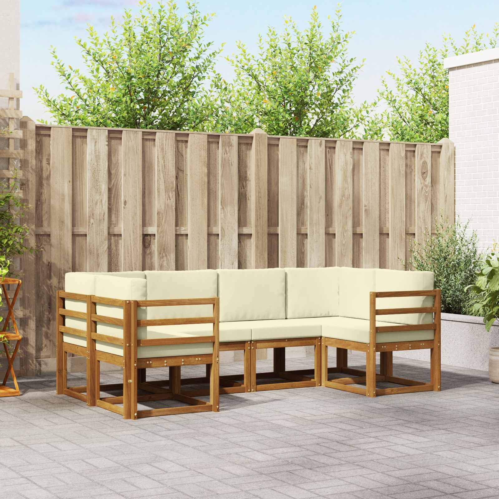 vidaXL Outdoor-Sofagarnitur mit Kissen 6 pcs Natur und Creme