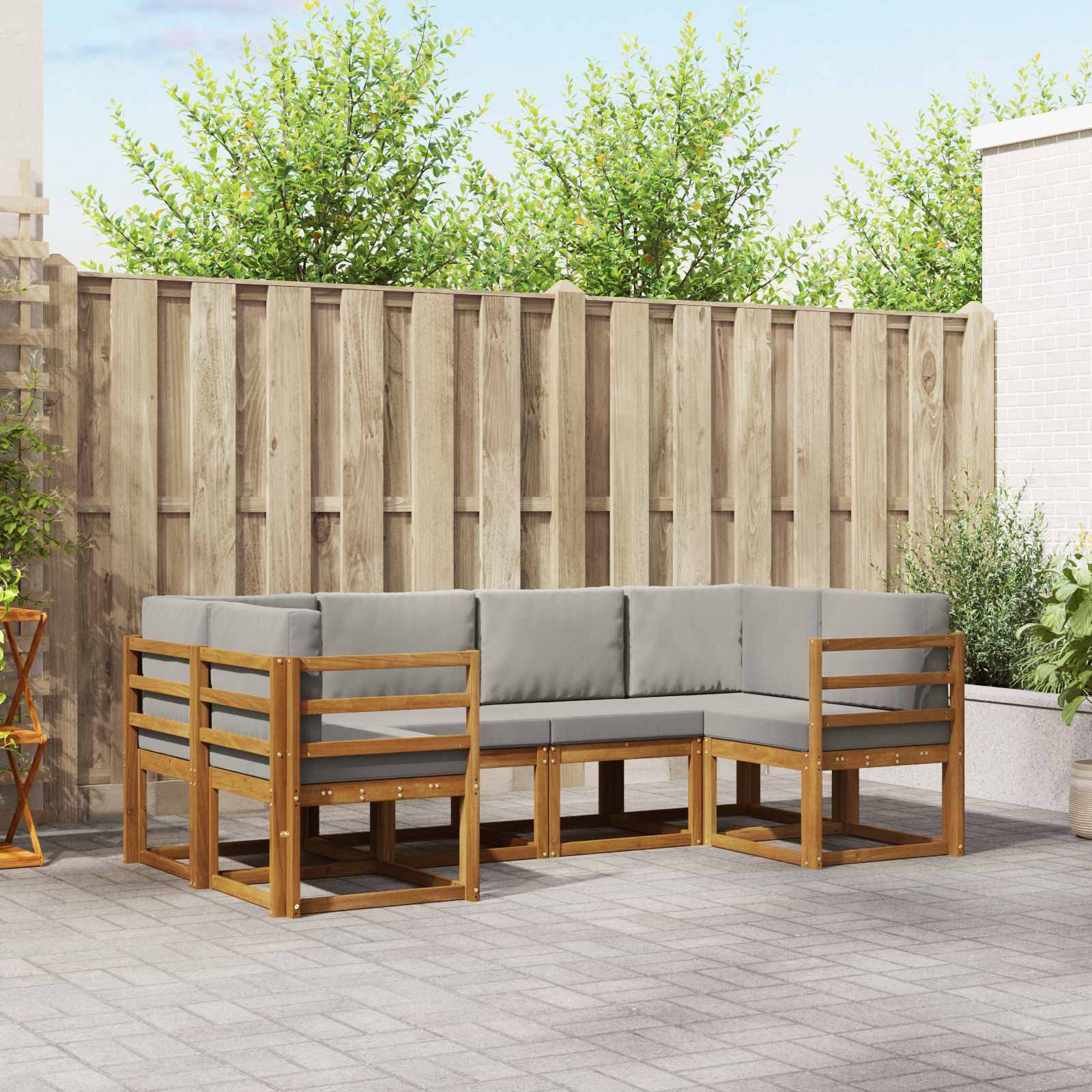 vidaXL Outdoor-Sofagarnitur mit Kissen 6 pcs Natürlich und Hellgrau