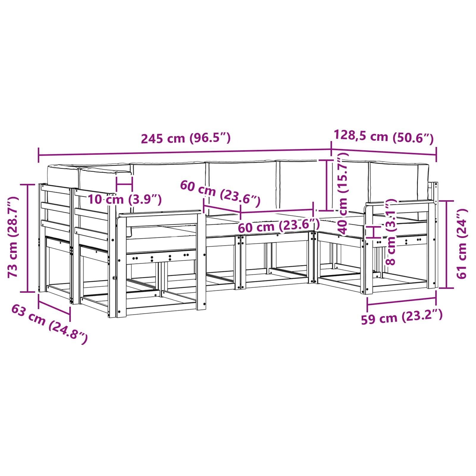 vidaXL Outdoor-Sofagarnitur mit Kissen 6 pcs Weiß und Creme