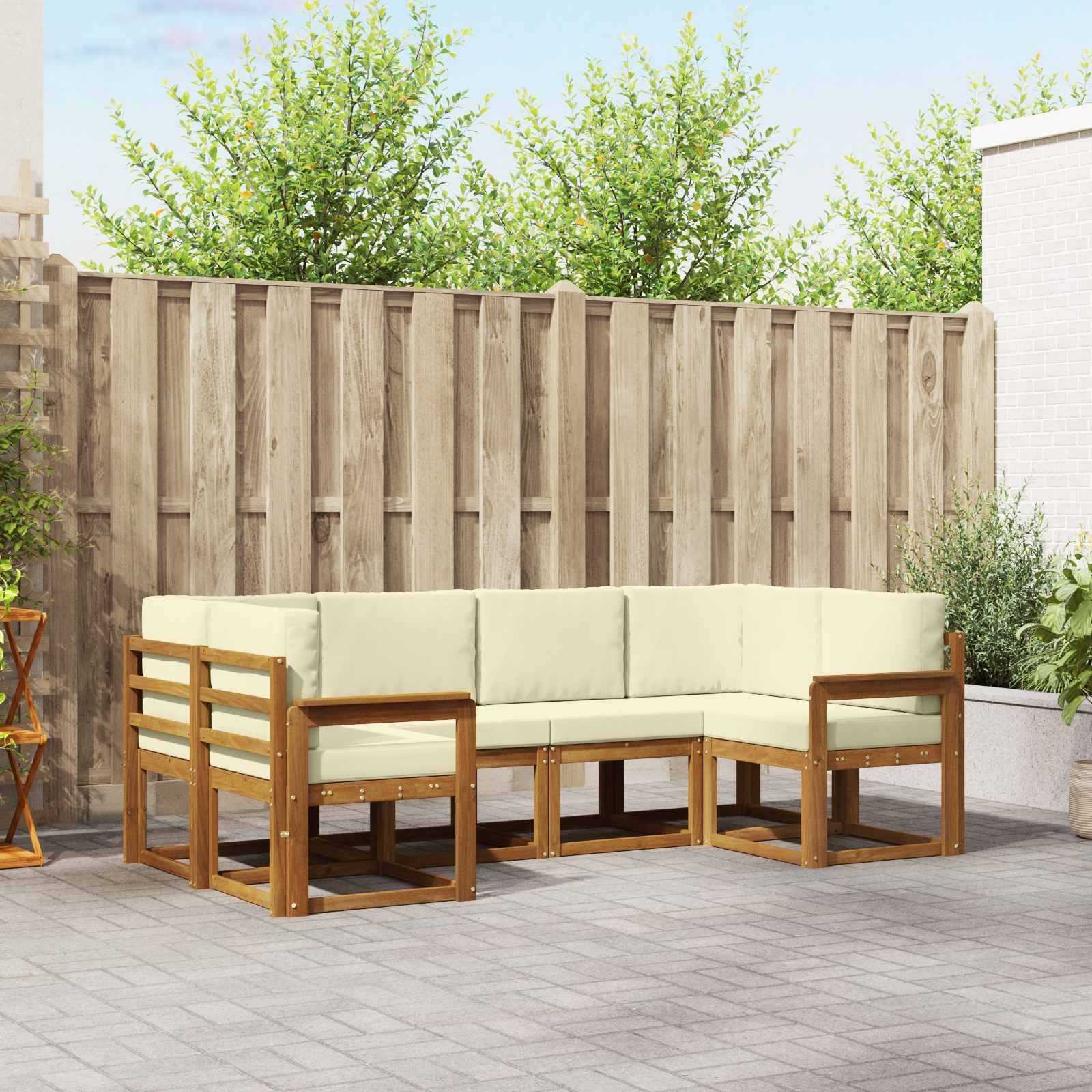 vidaXL Outdoor-Sofagarnitur mit Kissen 6 pcs Natur und Creme