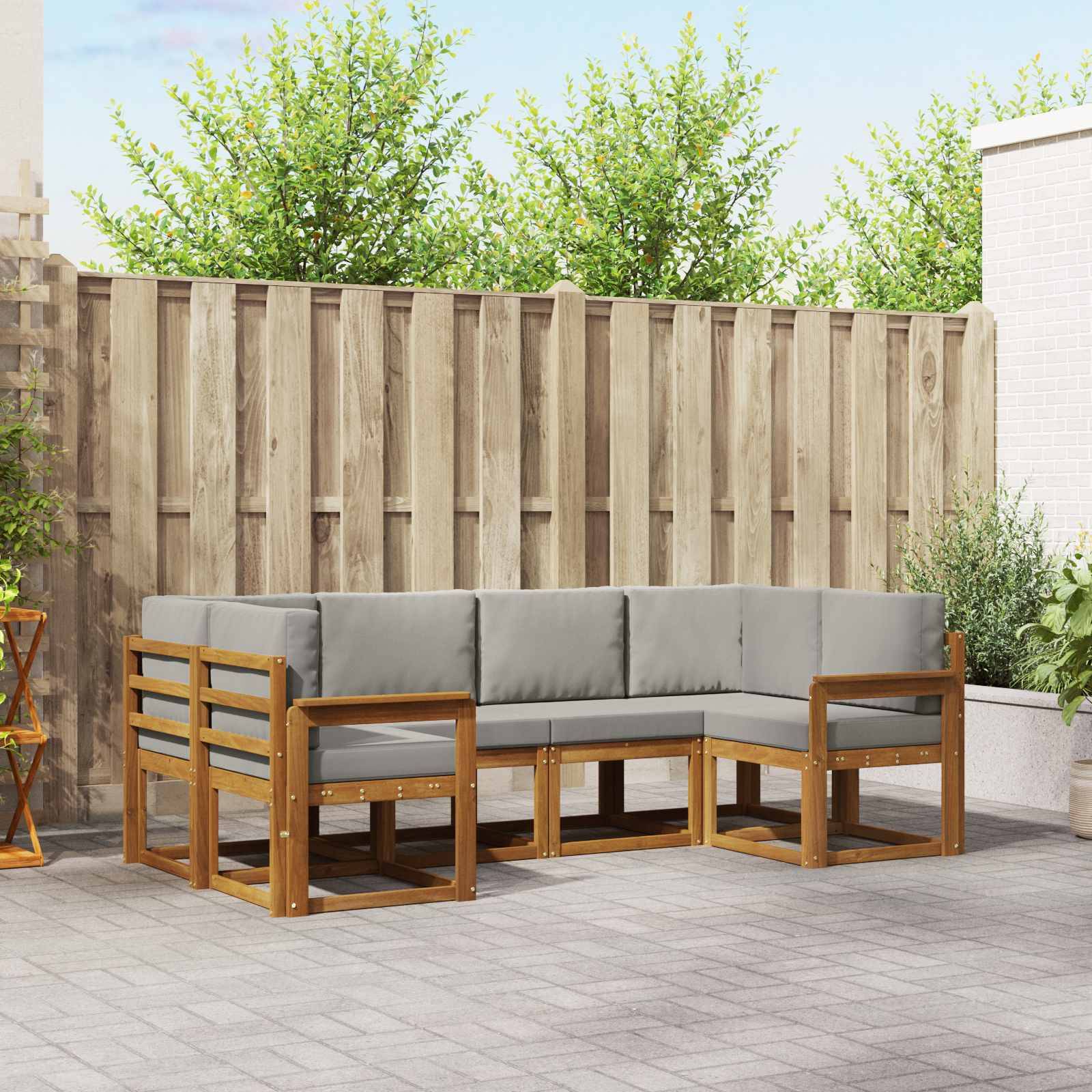 vidaXL Outdoor-Sofagarnitur mit Kissen 6 pcs Natürlich und Hellgrau