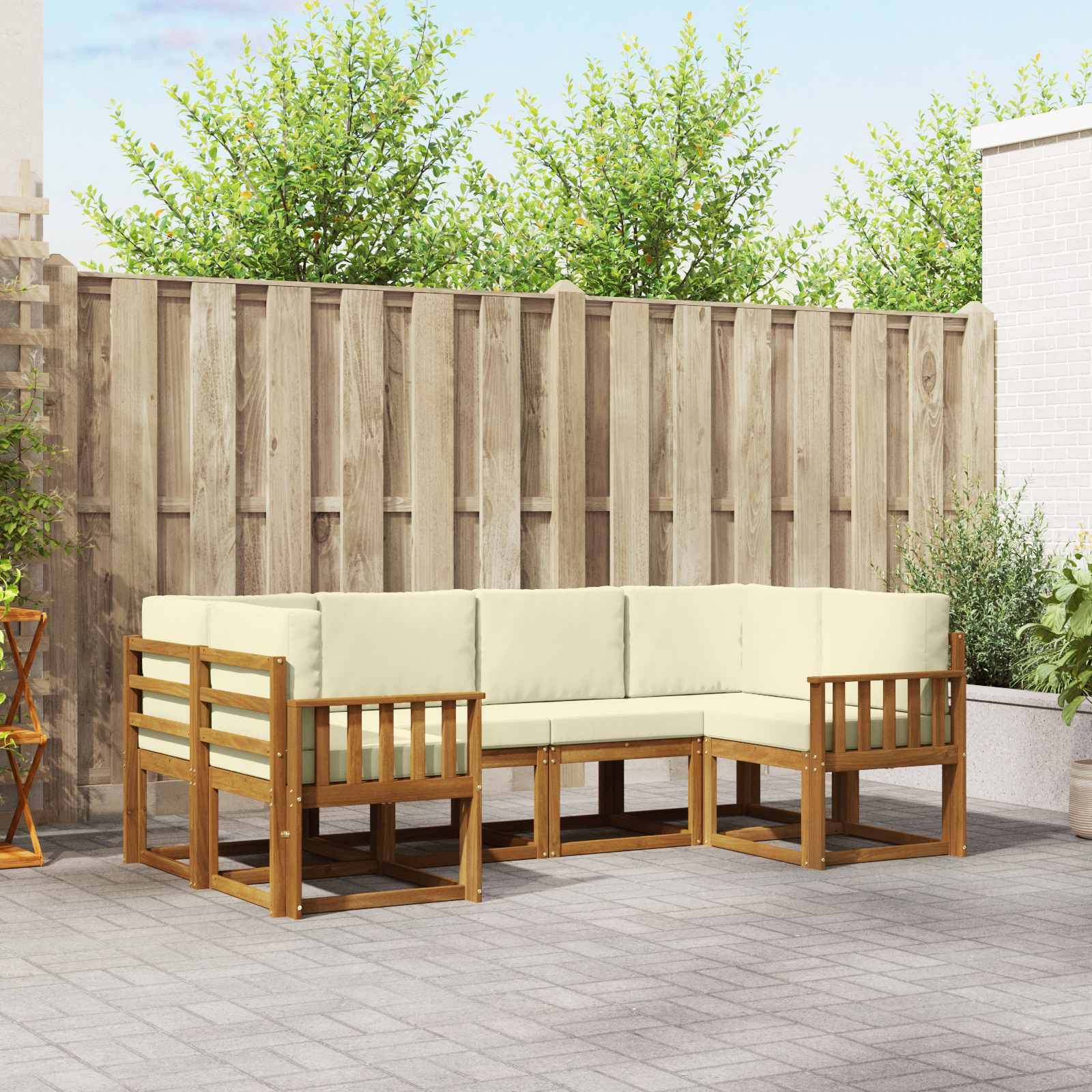 vidaXL Outdoor-Sofagarnitur mit Kissen 6 pcs Natur und Creme