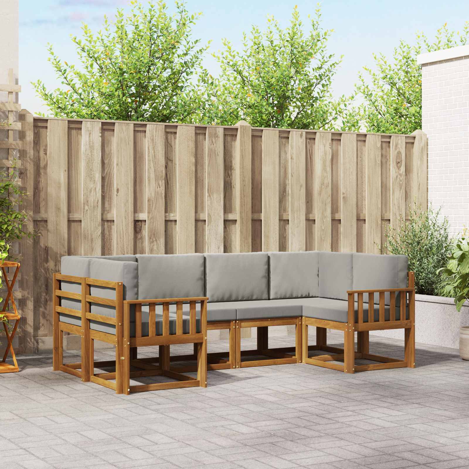 vidaXL Outdoor-Sofagarnitur mit Kissen 6 pcs Natürlich und Hellgrau