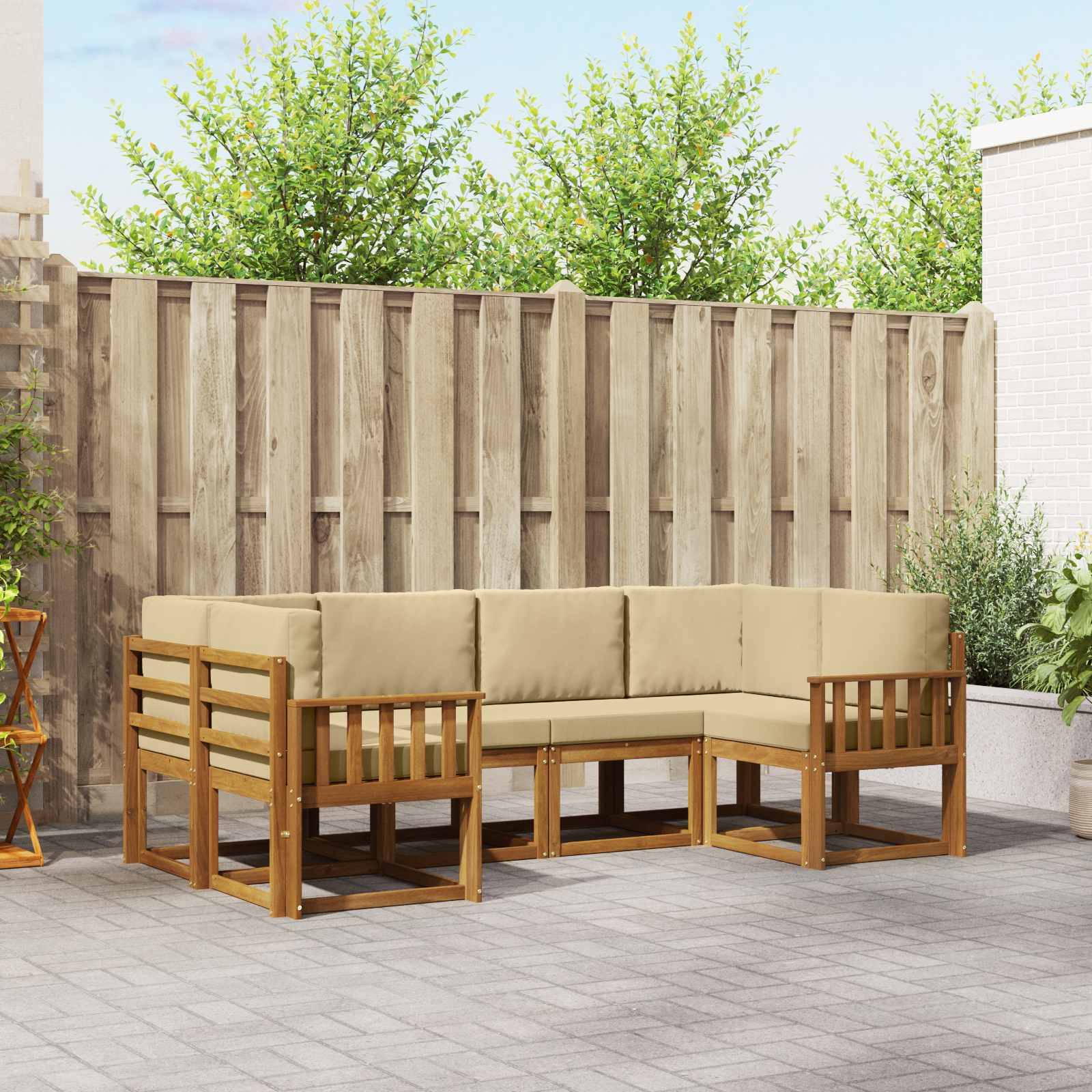vidaXL Outdoor-Sofagarnitur mit Kissen 6 pcs Natur und Beige
