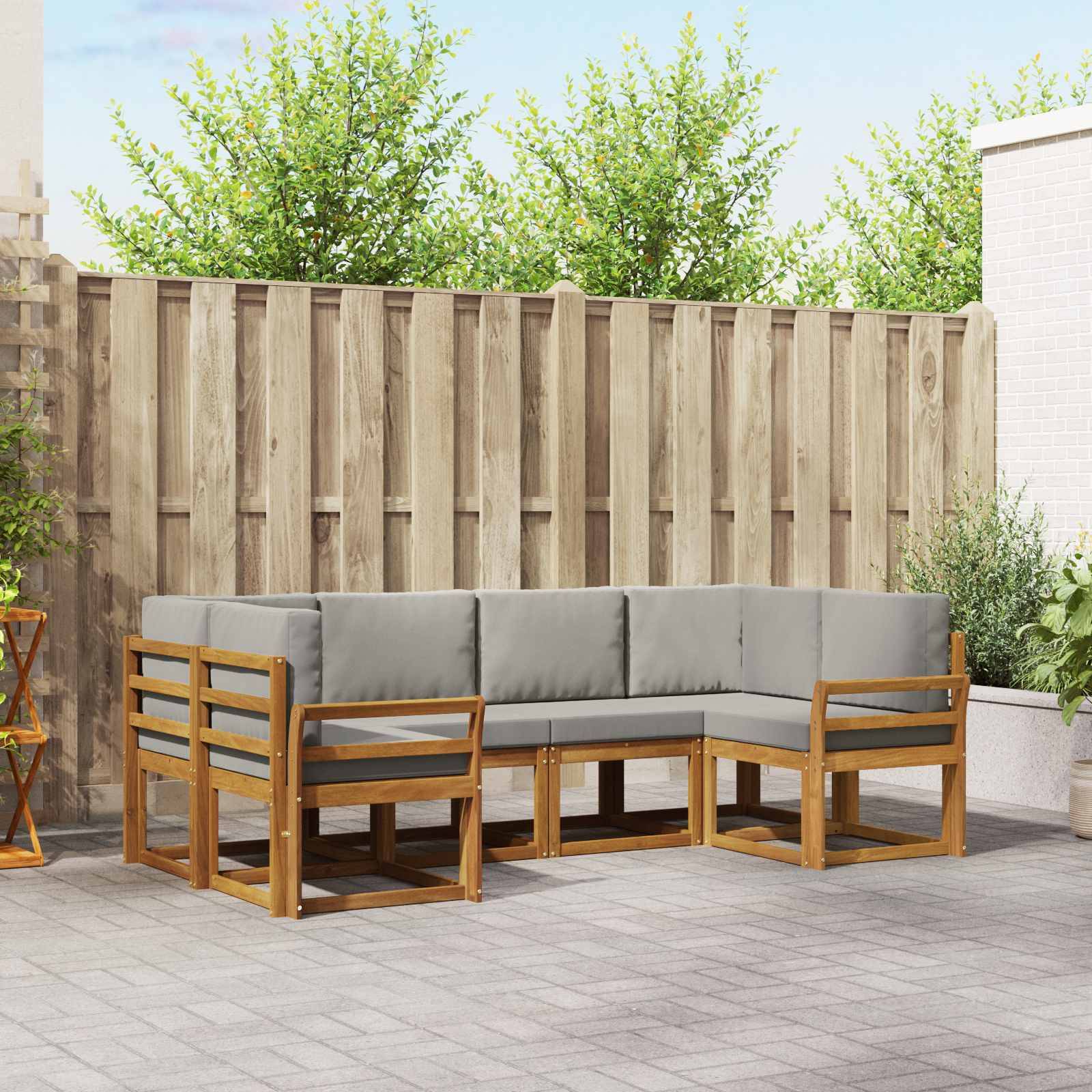 vidaXL Outdoor-Sofagarnitur mit Kissen 6 pcs Natürlich und Hellgrau