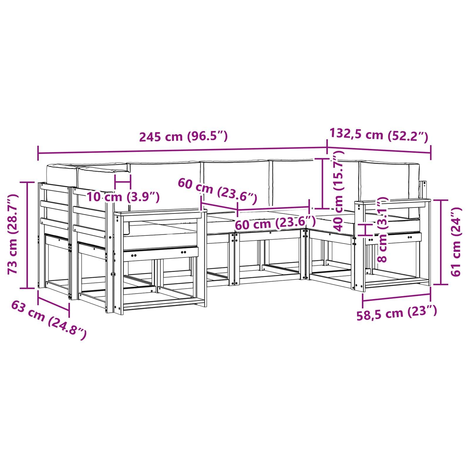 vidaXL Outdoor-Sofagarnitur mit Kissen 6 pcs Natur und Creme