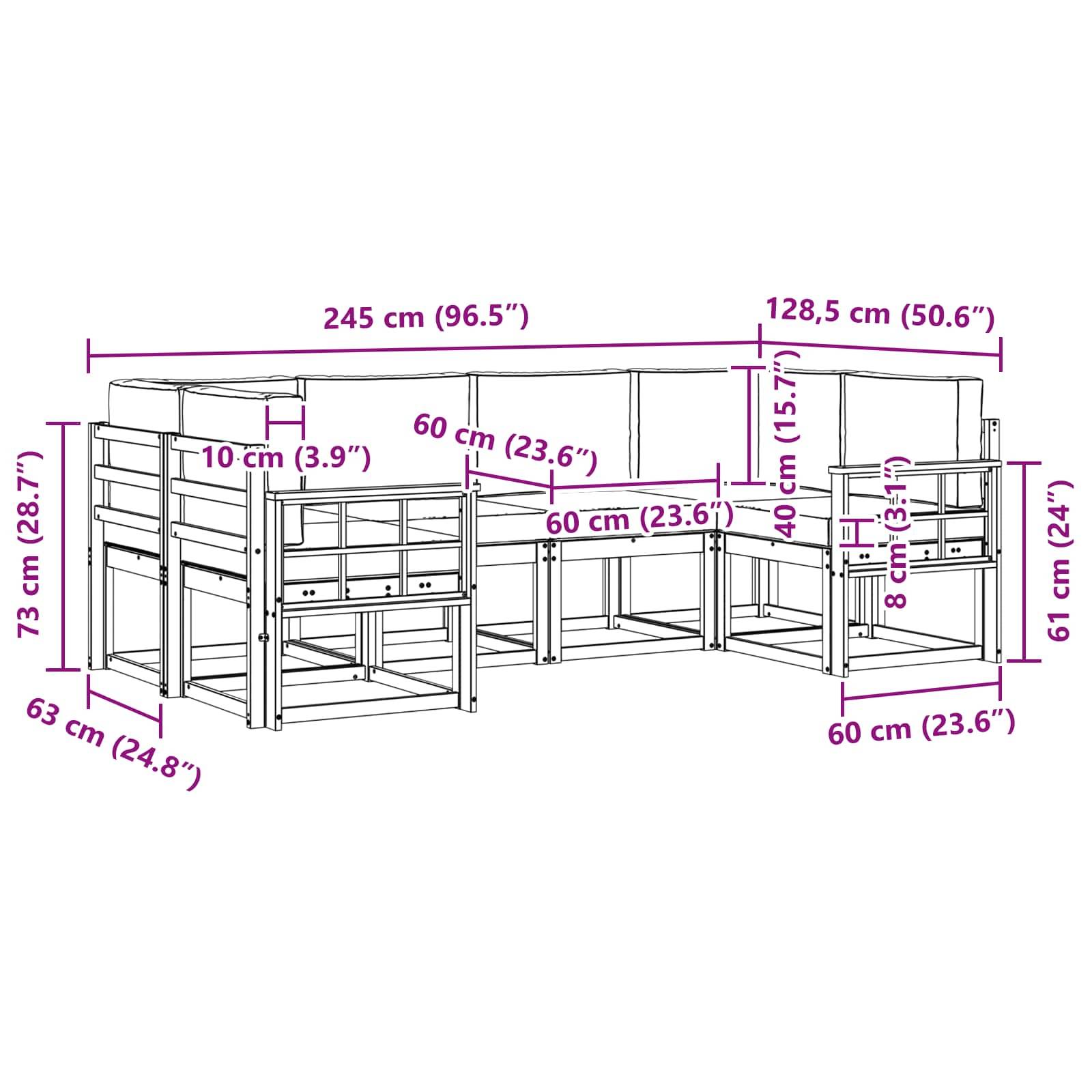 vidaXL Outdoor-Sofagarnitur mit Kissen 6 pcs Weiß und Creme