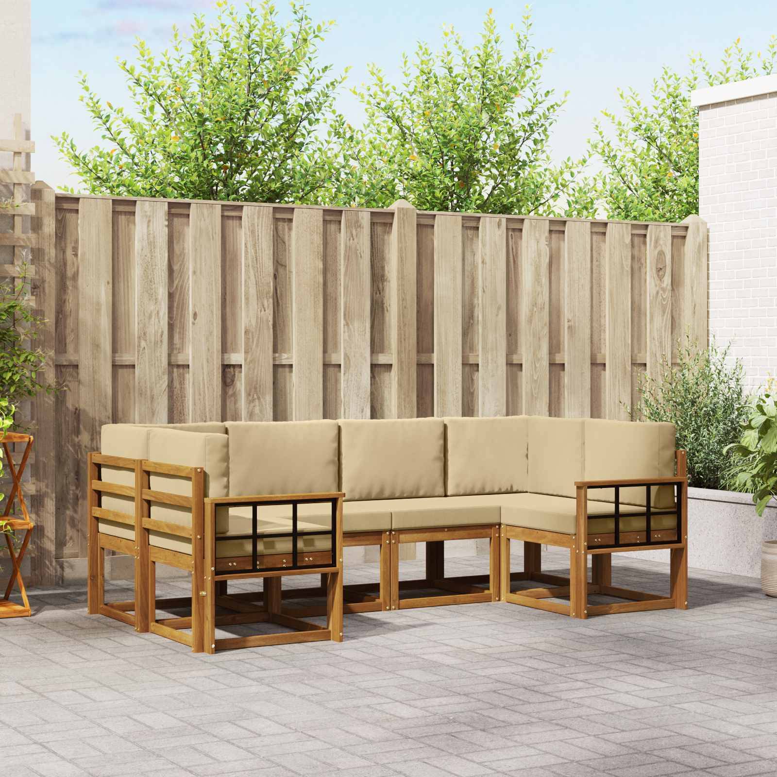 vidaXL Outdoor-Sofagarnitur mit Kissen 6 pcs Natur und Beige