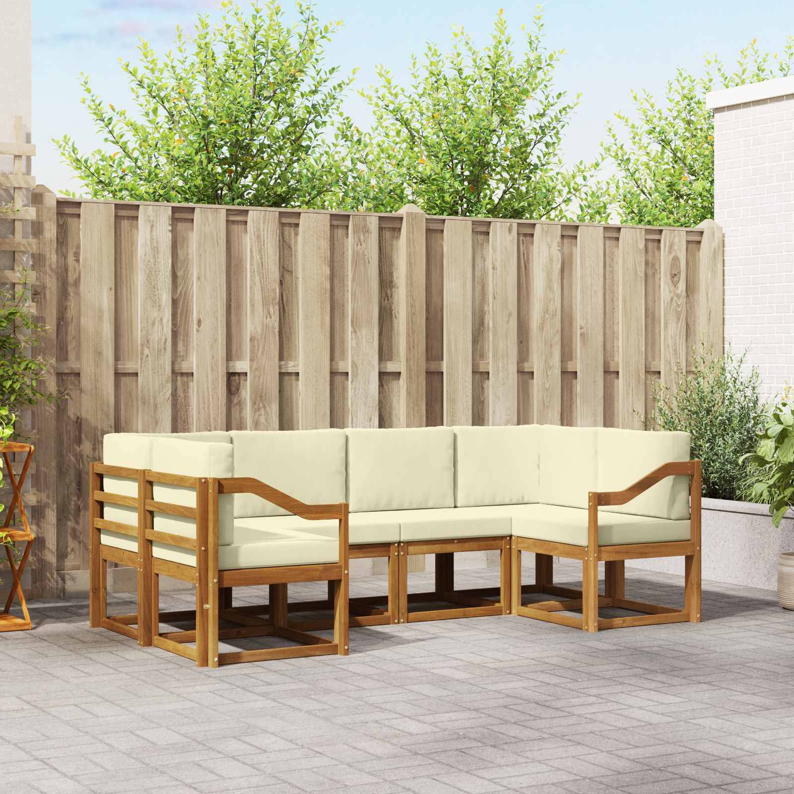 vidaXL Outdoor-Sofagarnitur mit Kissen 6 pcs Natur und Creme