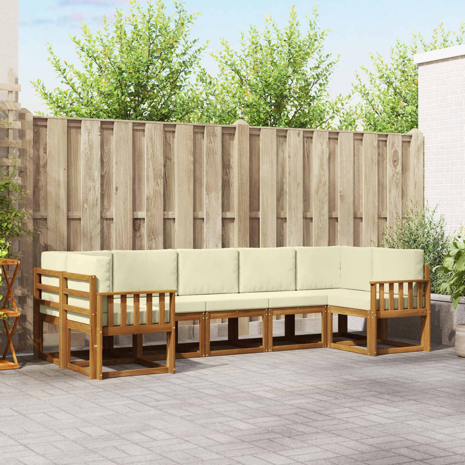 vidaXL Outdoor-Sofagarnitur mit Kissen 7 pcs Natur und Creme